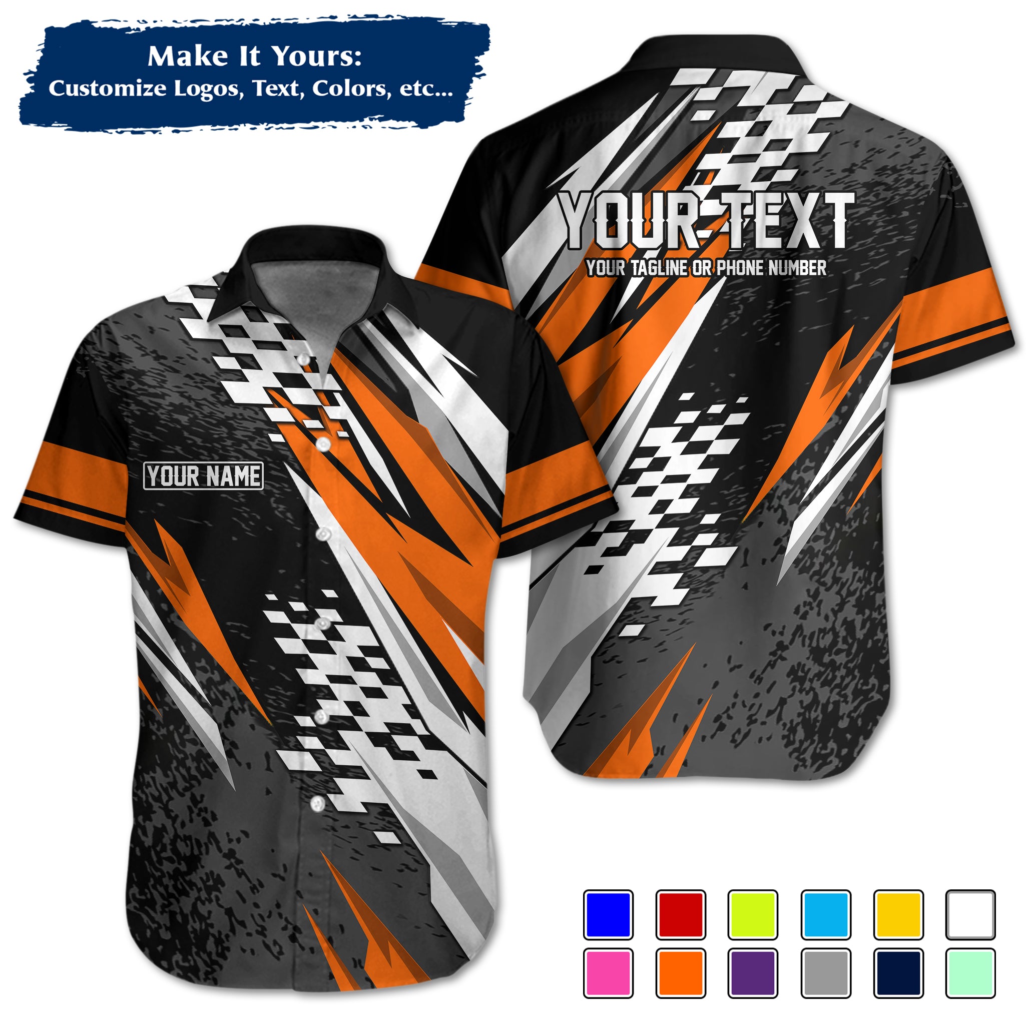 Custom Hawaiian Work Shirt for Race Team Crew Members, Add Team Logo, Name & Contact Info RCHW18