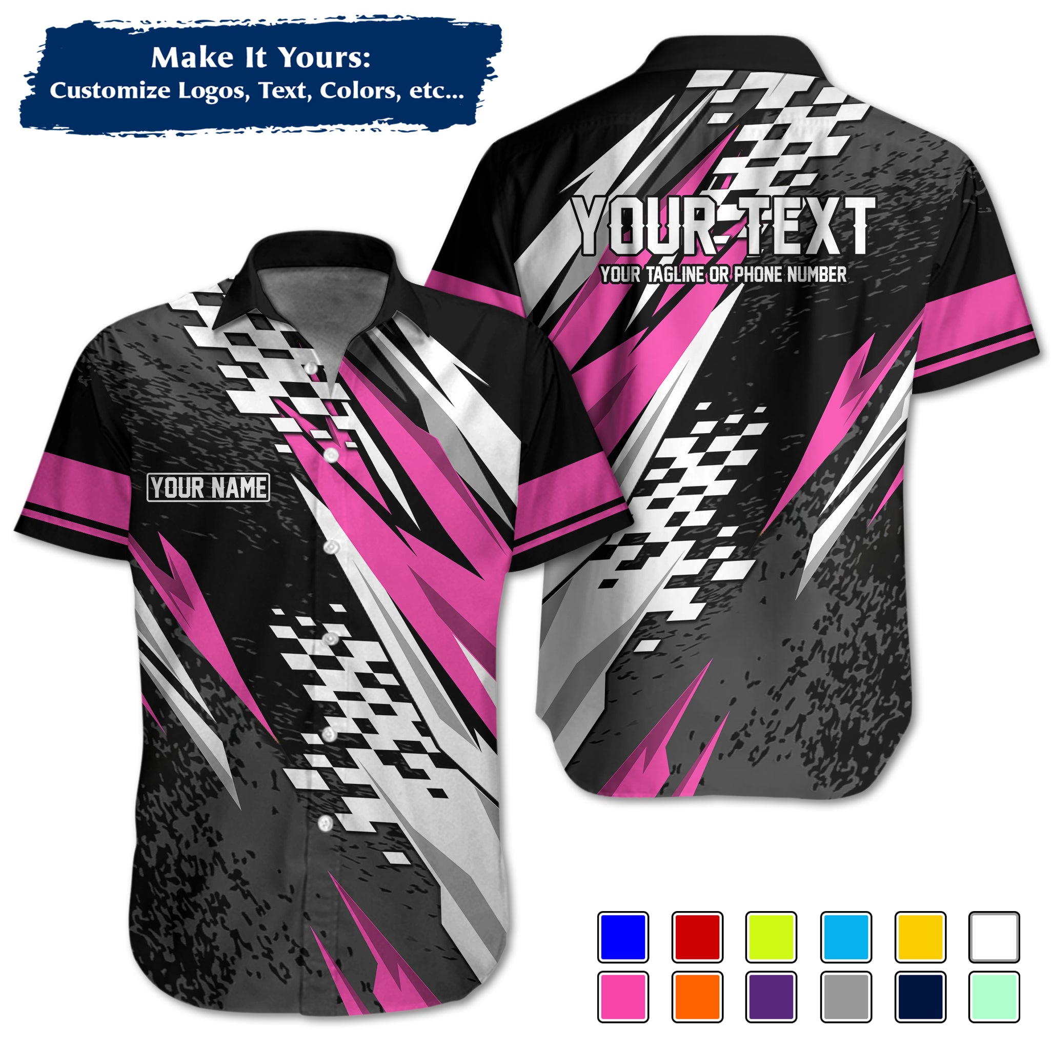 Custom Hawaiian Work Shirt for Race Team Crew Members, Add Team Logo, Name & Contact Info RCHW18
