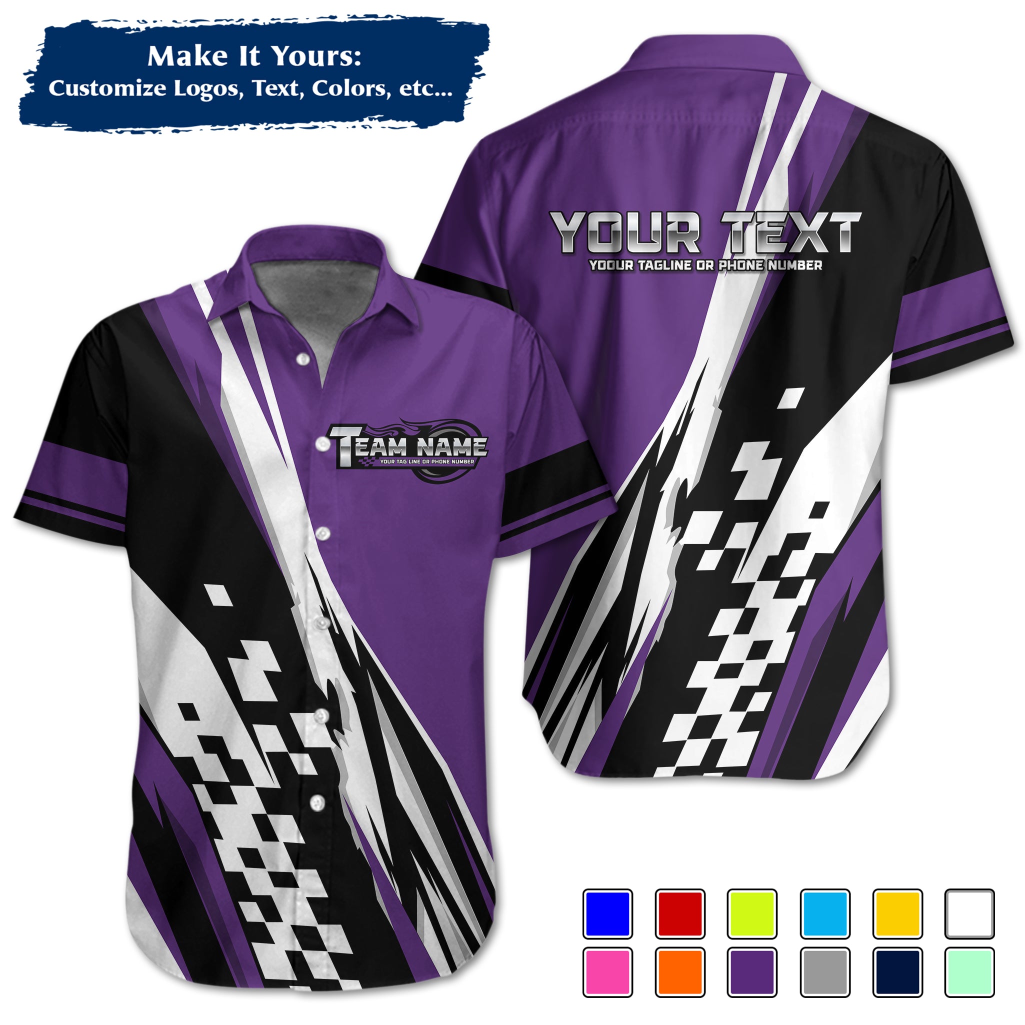 Custom Hawaiian Work Shirt for Race Team Crew Members, Add Team Logo, Name & Contact Info RCHW120