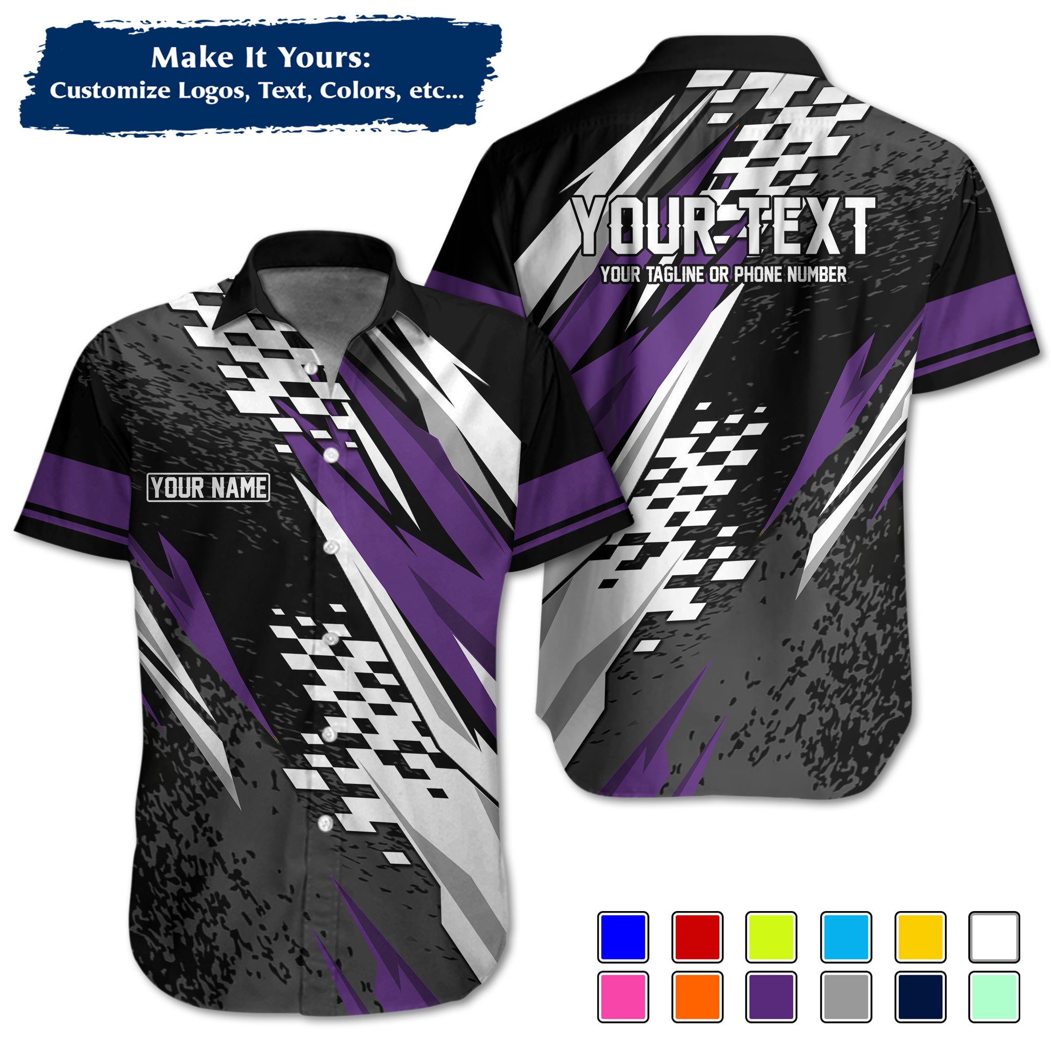 Custom Hawaiian Work Shirt for Race Team Crew Members, Add Team Logo, Name & Contact Info RCHW18