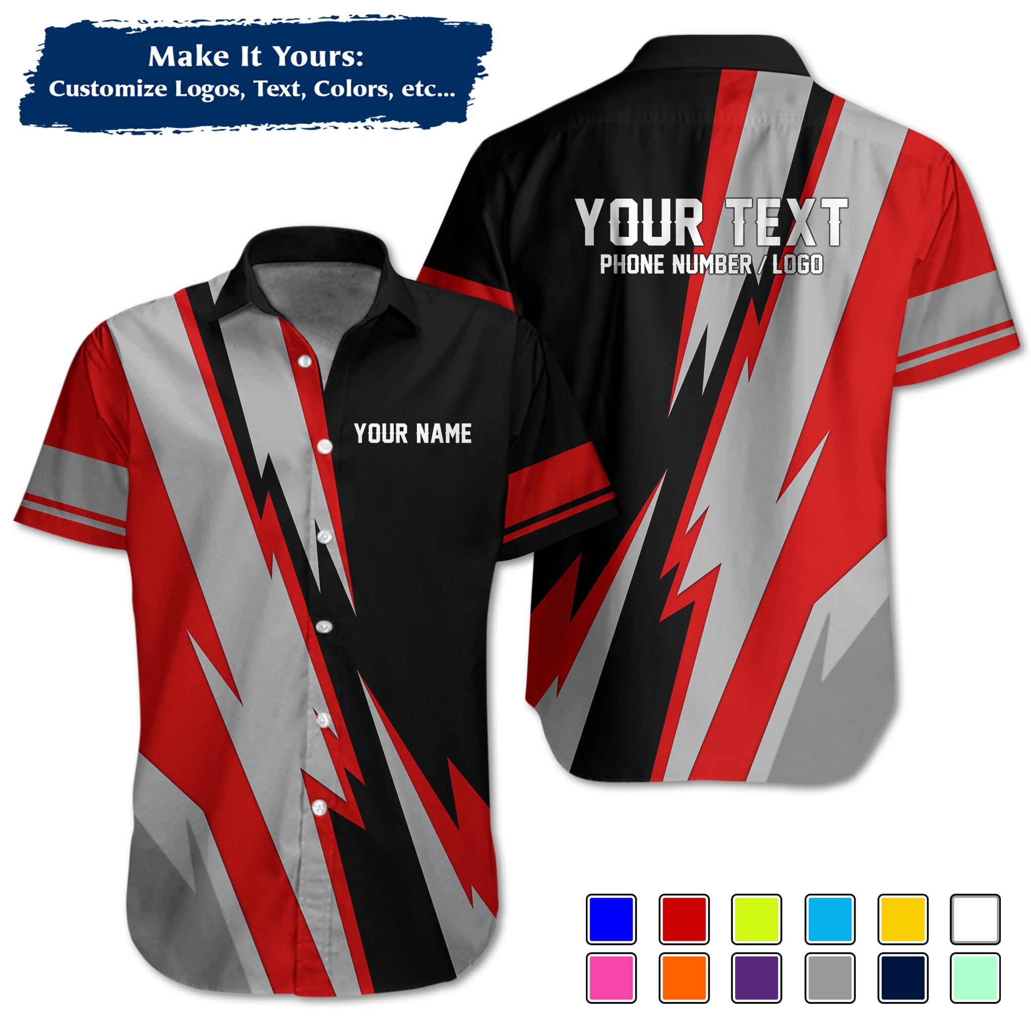 Custom Hawaiian Work Shirt for Auto Mechanics, Add Garage Logo, Name & Contact Info MCNHW08