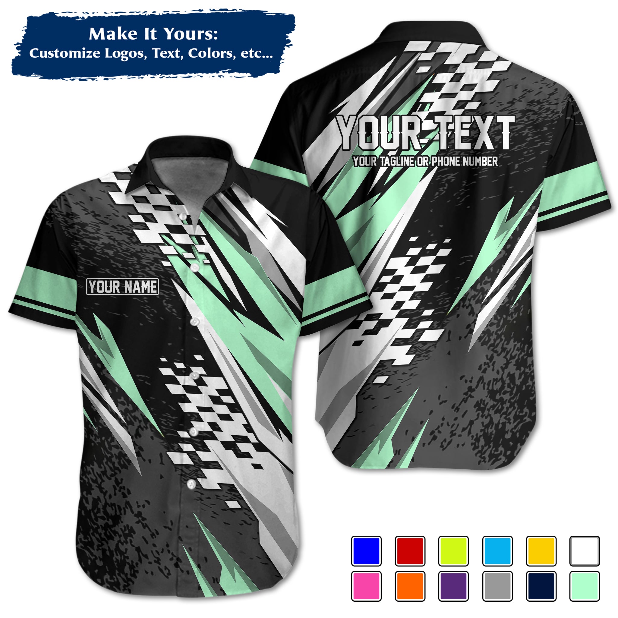 Custom Hawaiian Work Shirt for Race Team Crew Members, Add Team Logo, Name & Contact Info RCHW18