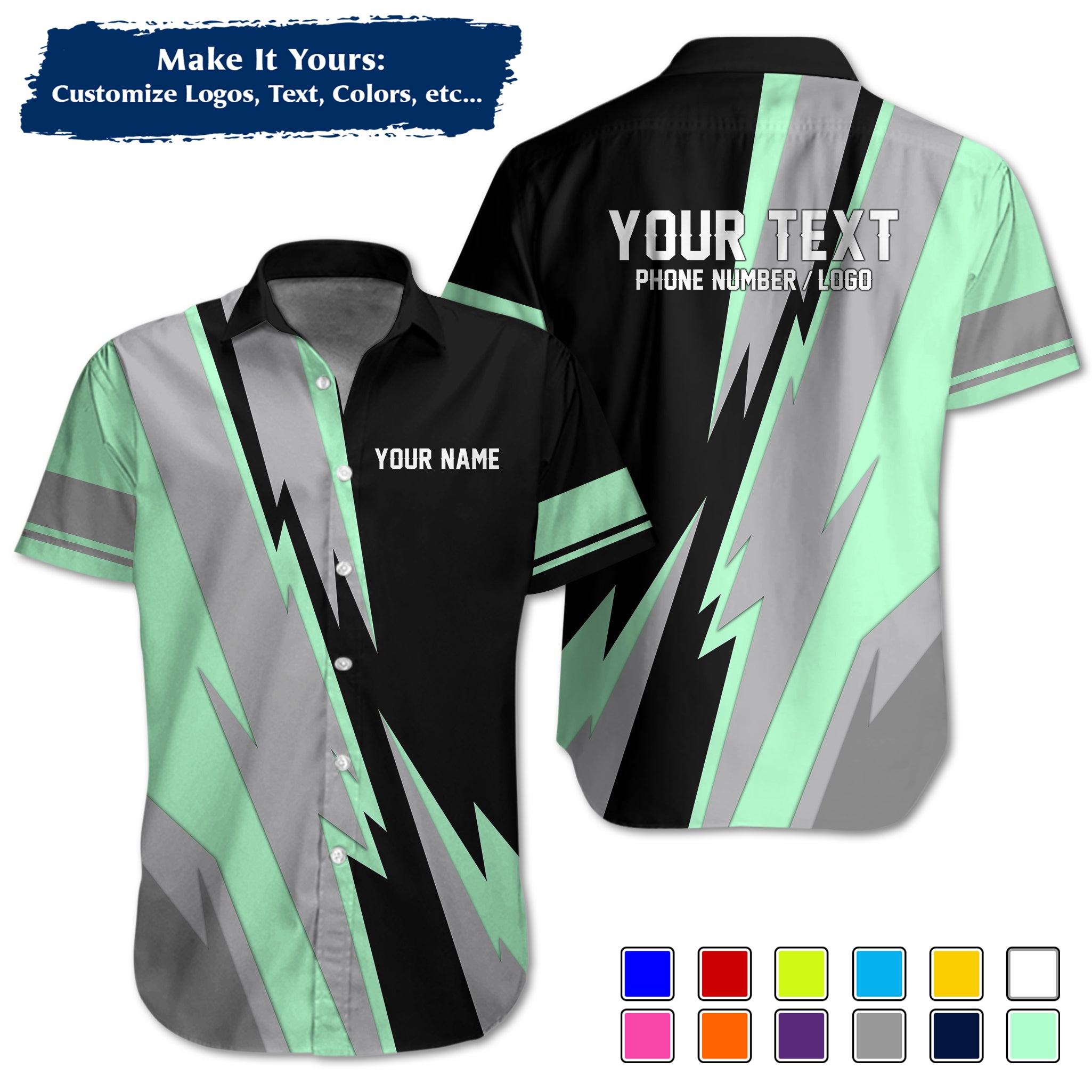 Custom Hawaiian Work Shirt for Auto Mechanics, Add Garage Logo, Name & Contact Info MCNHW08