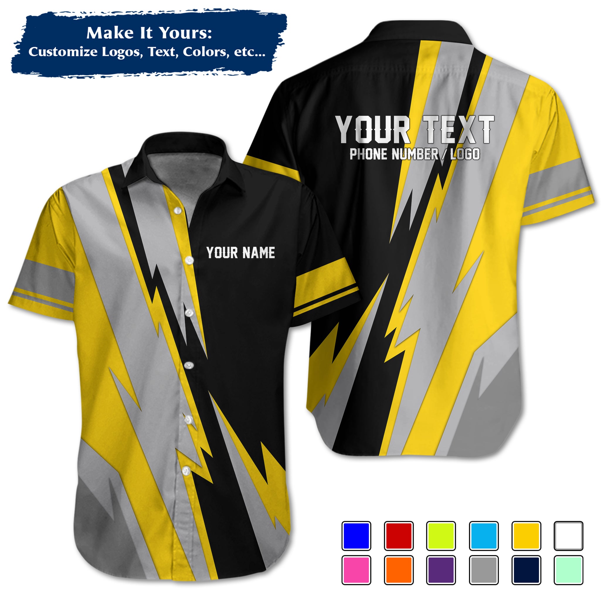 Custom Hawaiian Work Shirt for Auto Mechanics, Add Garage Logo, Name & Contact Info MCNHW08