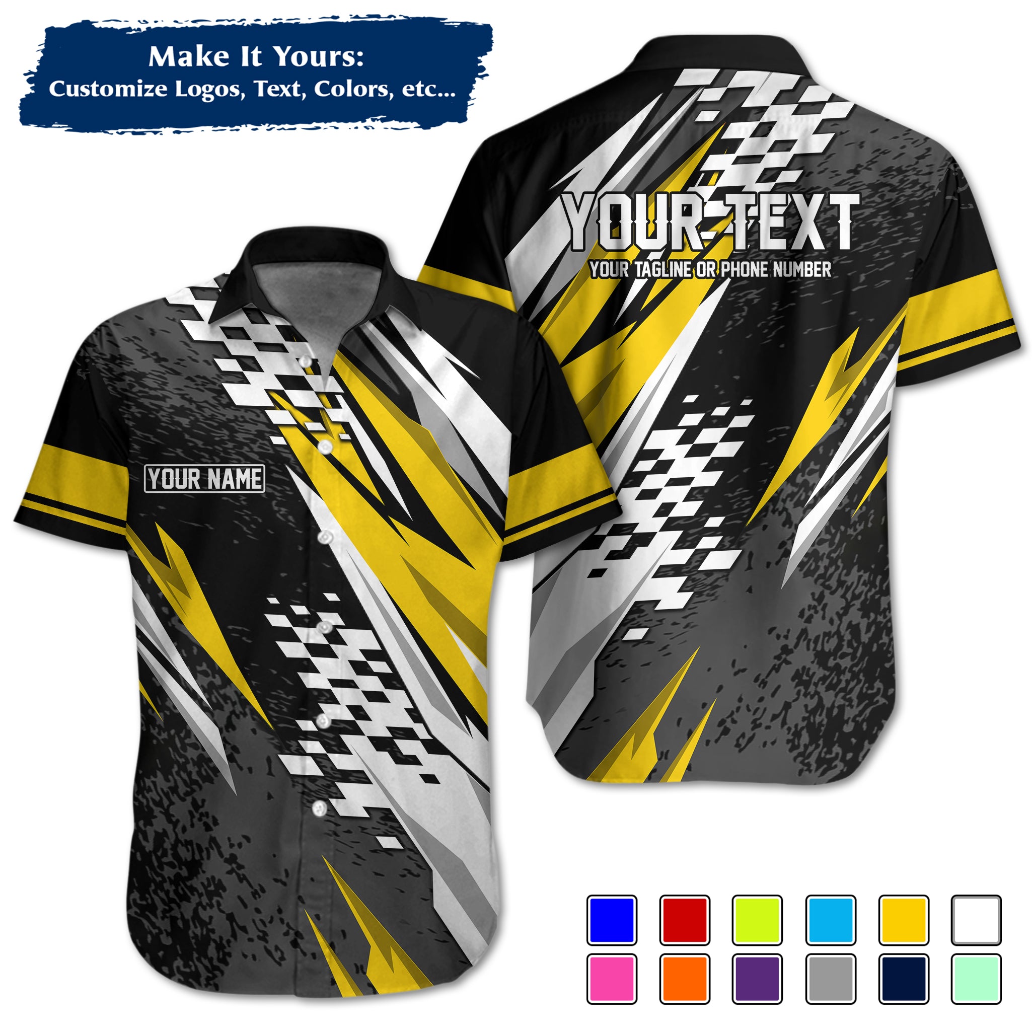 Custom Hawaiian Work Shirt for Race Team Crew Members, Add Team Logo, Name & Contact Info RCHW18