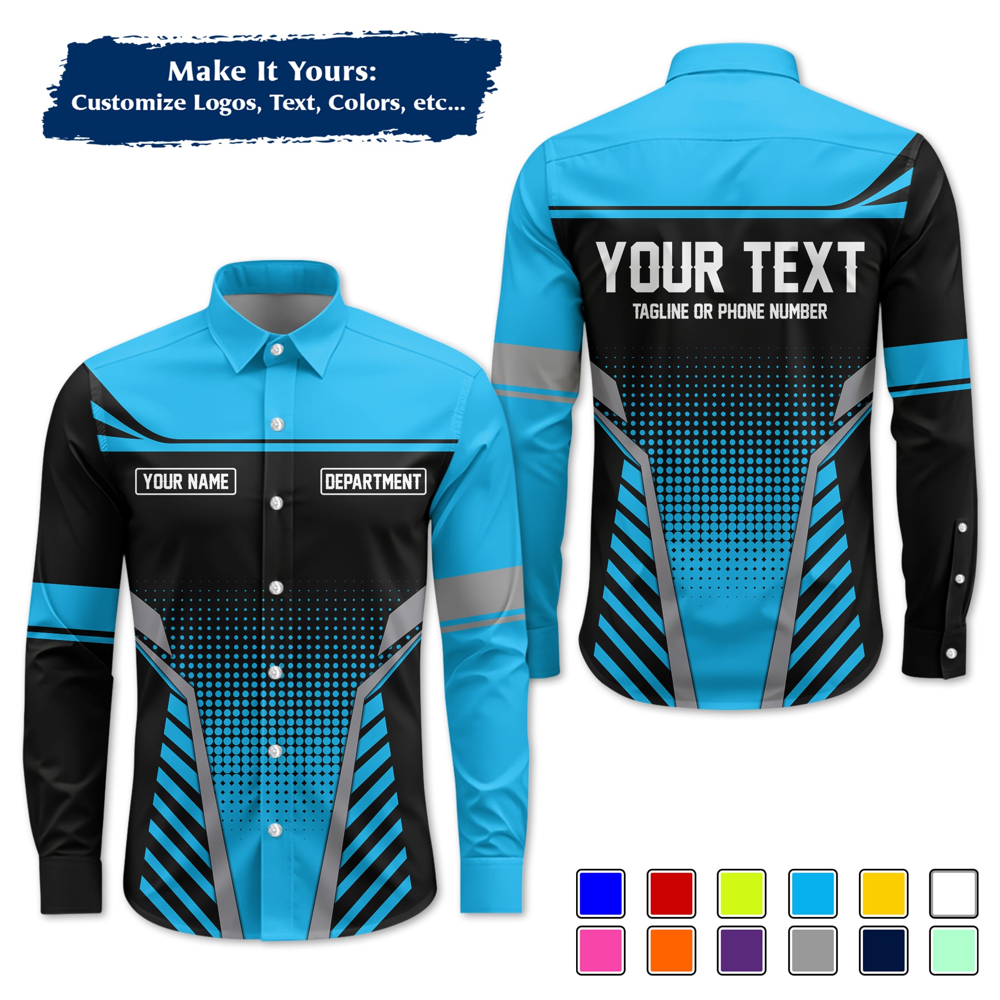 Custom Long-Sleeve Work Shirt Uniform, Personalized with Your Company Logo, Name & Phone WSLS10