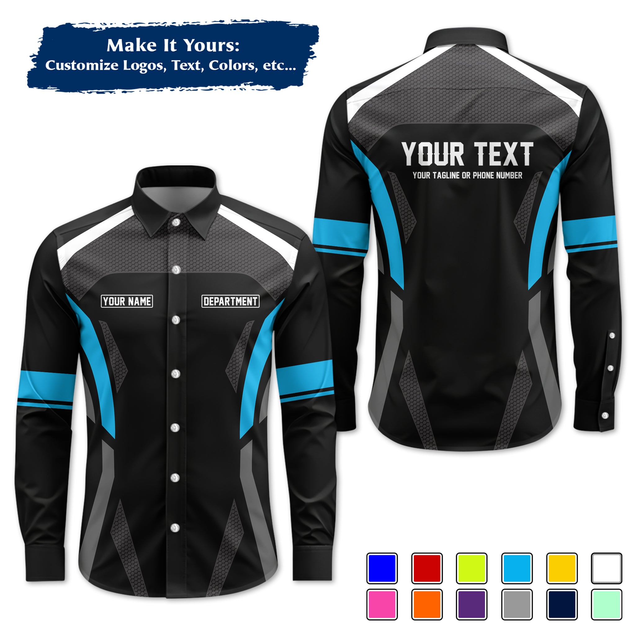 Custom Long-Sleeve Work Shirt Uniform, Personalized with Your Company Logo, Name & Phone WSLS18