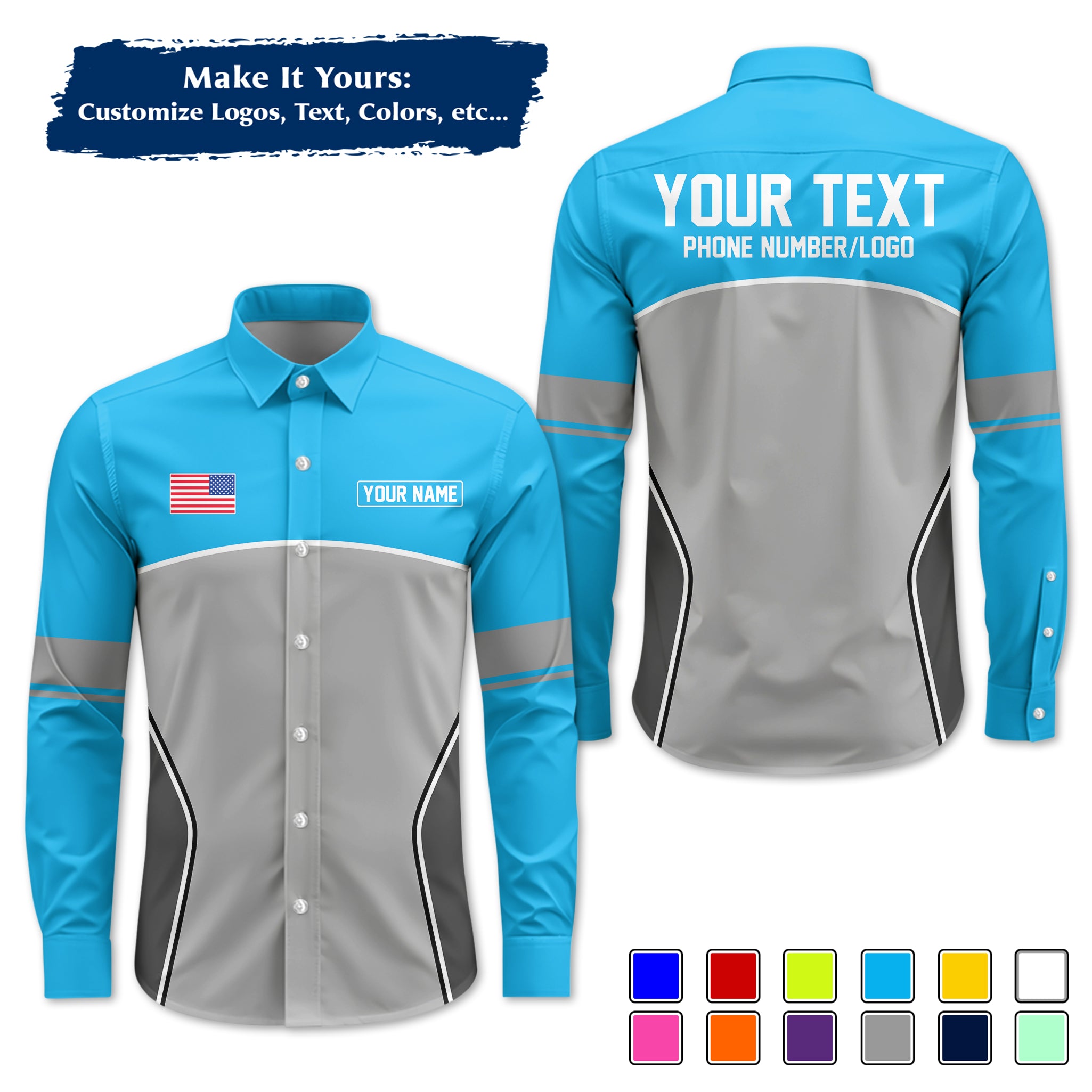 Custom Long-Sleeve Work Shirt Uniform, Personalized with Your Company Logo, Name & Phone WSLS16