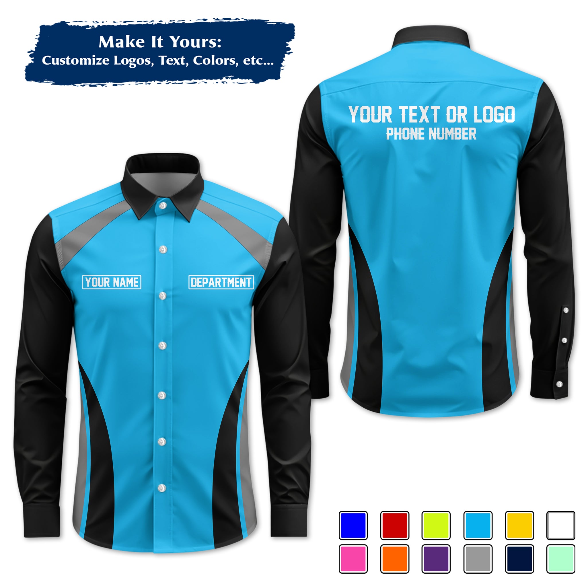 Custom Long-Sleeve Work Shirt Uniform, Personalized with Your Company Logo, Name & Phone WSLS09