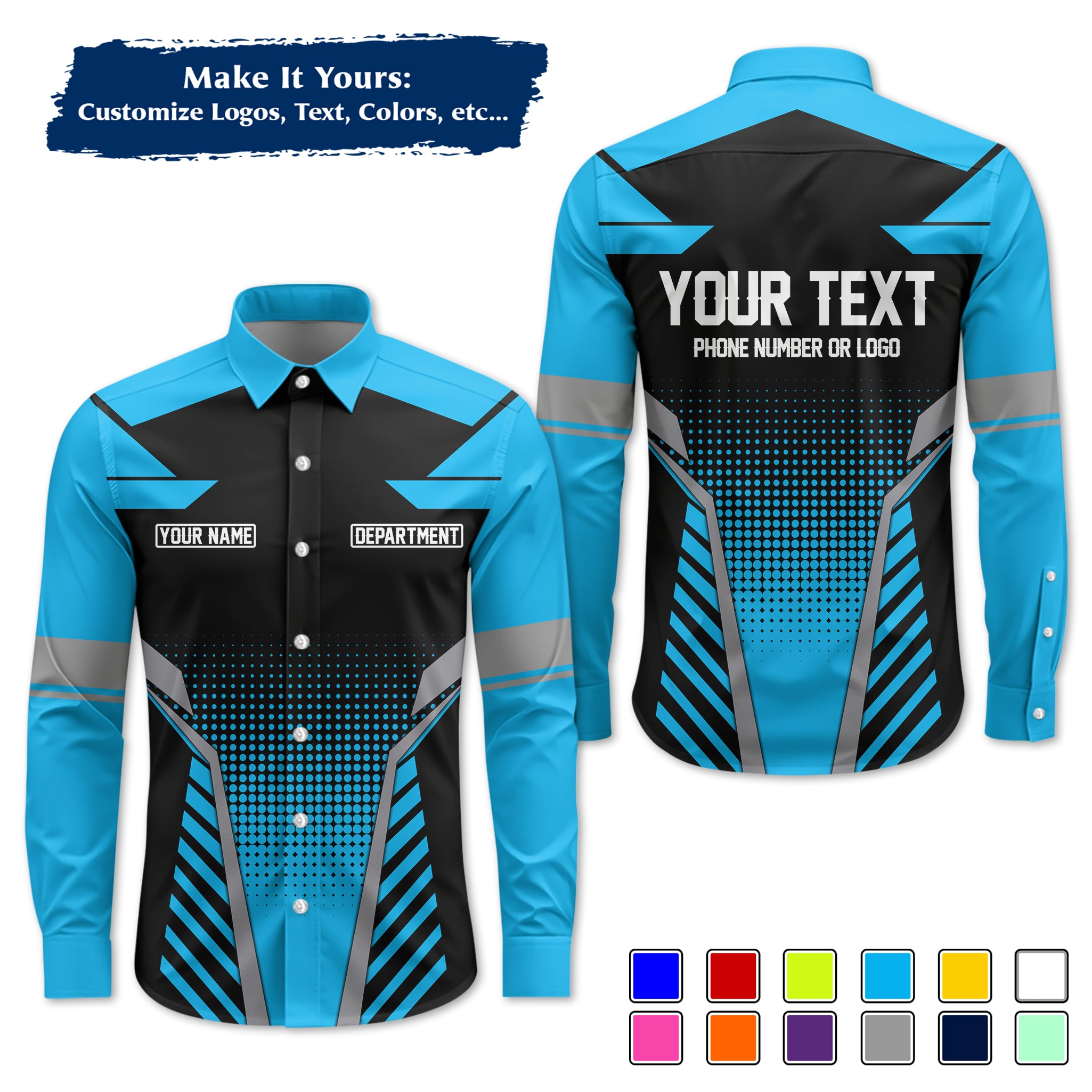 Custom Long-Sleeve Work Shirt Uniform, Personalized with Your Company Logo, Name & Phone WSLS12