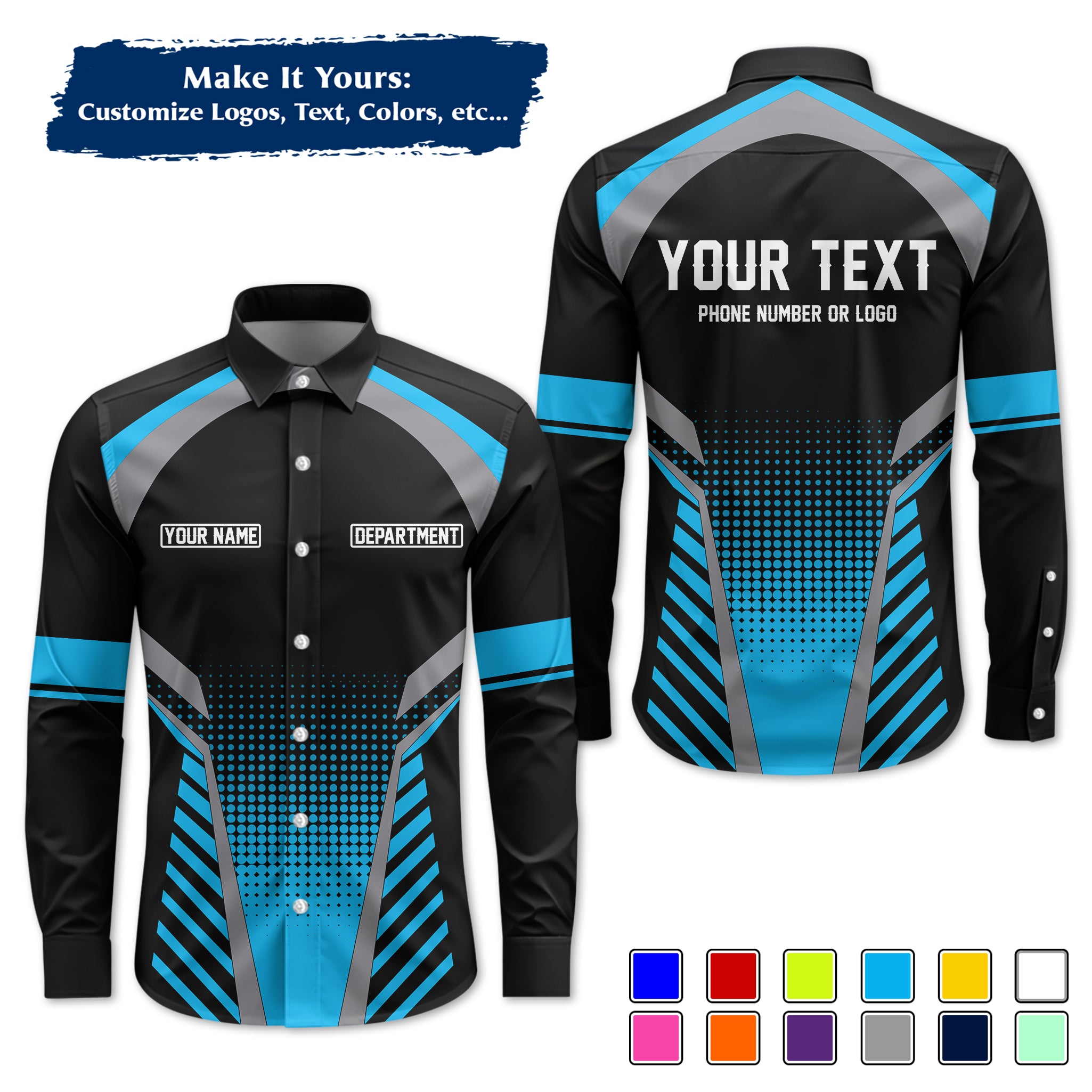 Custom Long-Sleeve Work Shirt Uniform, Personalized with Your Company Logo, Name & Phone WSLS13