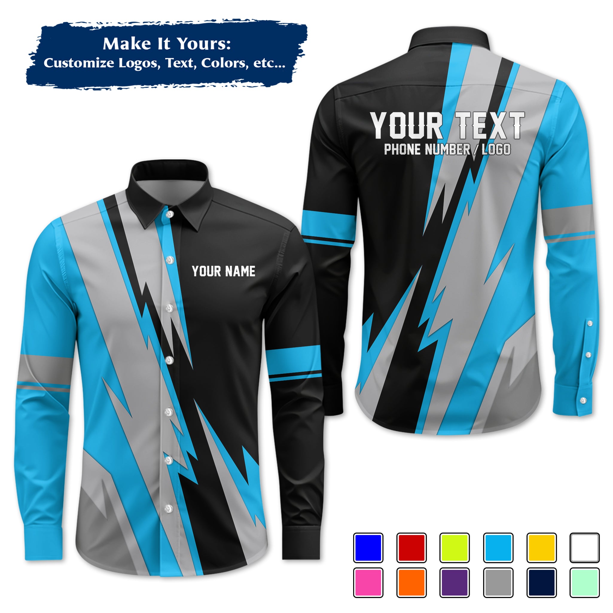 Custom Long-Sleeve Work Shirt Uniform, Personalized with Your Company Logo, Name & Phone WSLS11