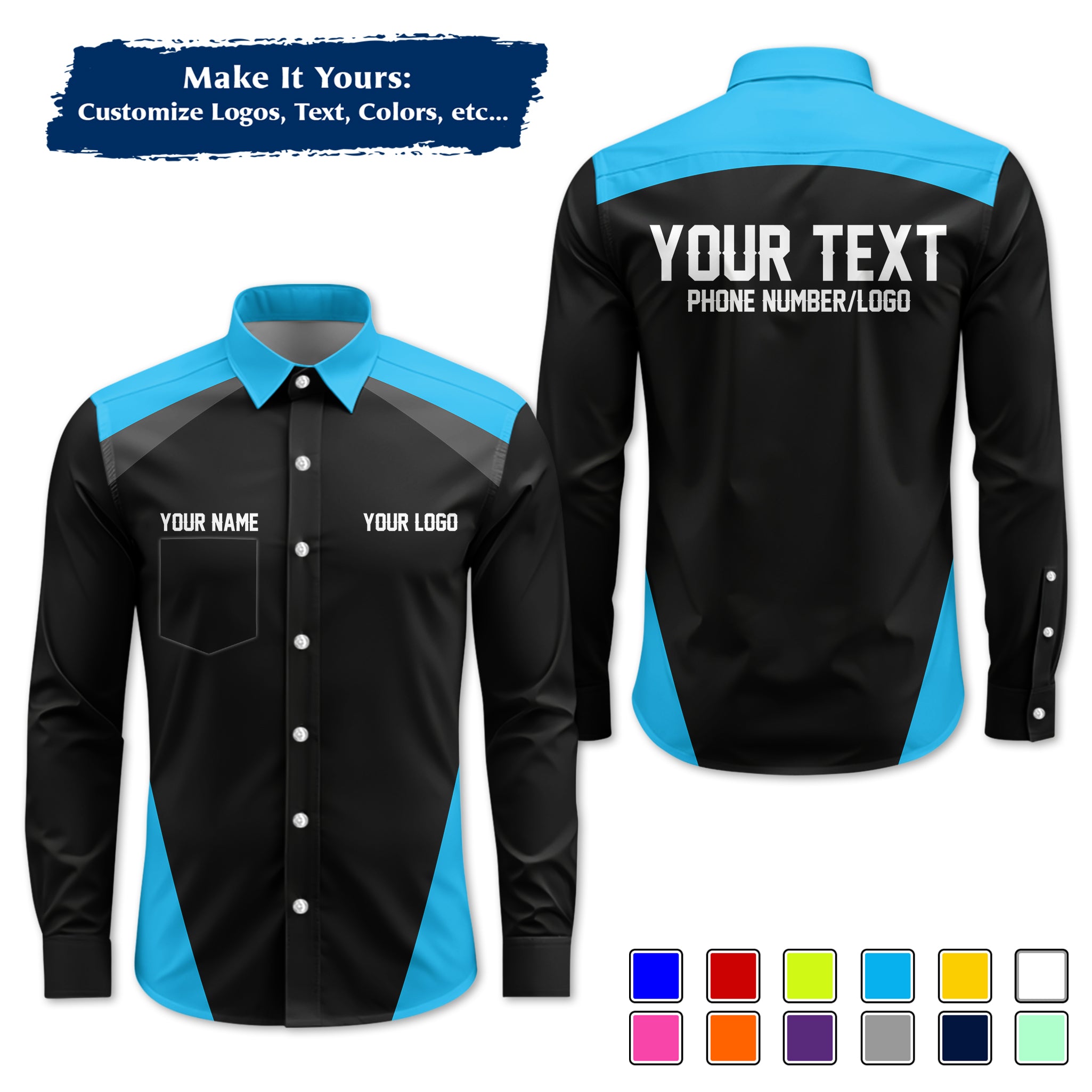 Custom Work Shirt Uniform, Add Company Logo, Name & Phone Number WSHW23