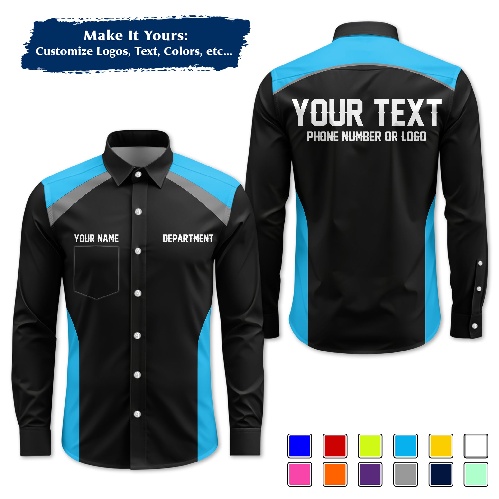 Custom Long-Sleeve Work Shirt Uniform, Personalized with Your Company Logo, Name & Phone WSLS08