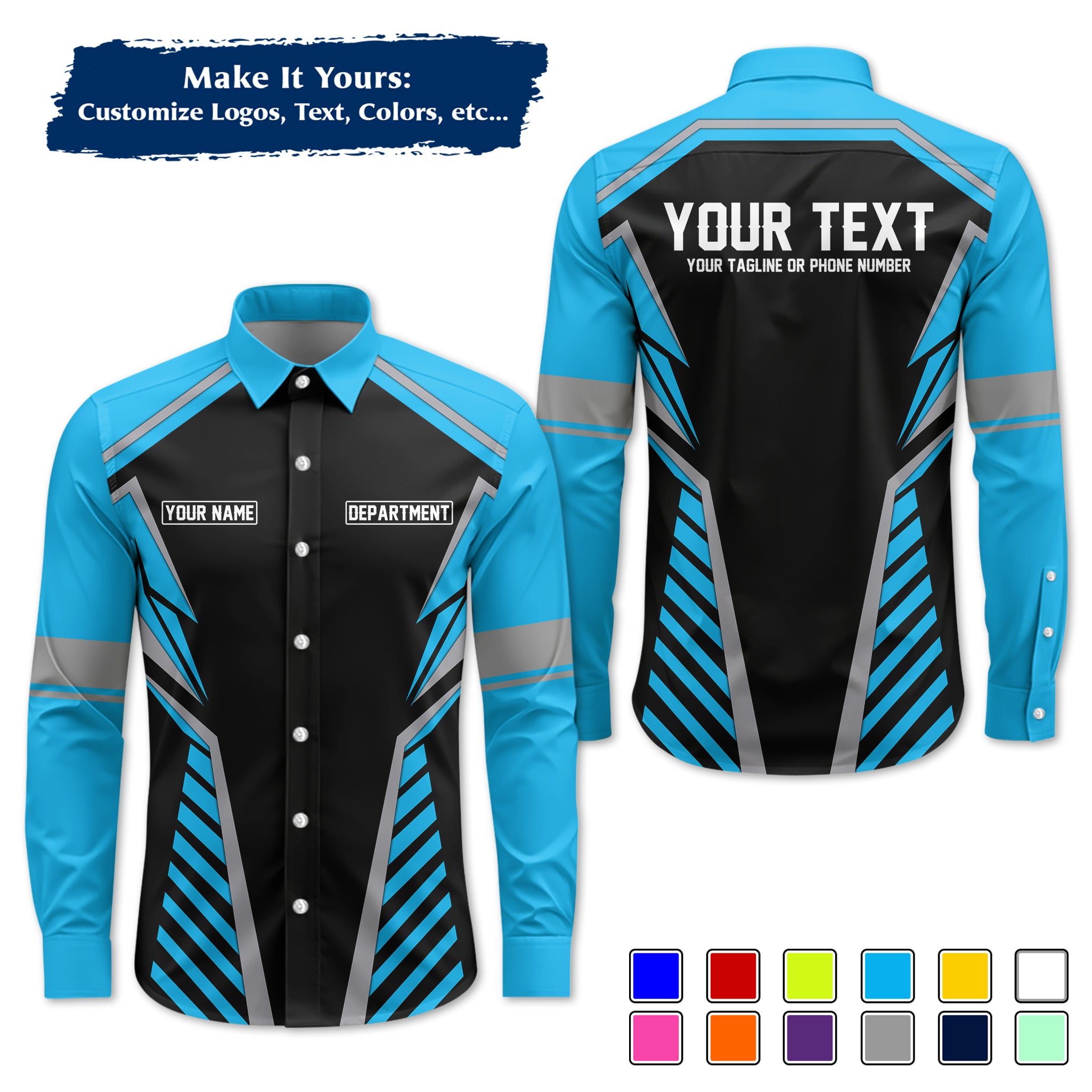 Custom Long-Sleeve Work Shirt Uniform, Personalized with Your Company Logo, Name & Phone WSLS17