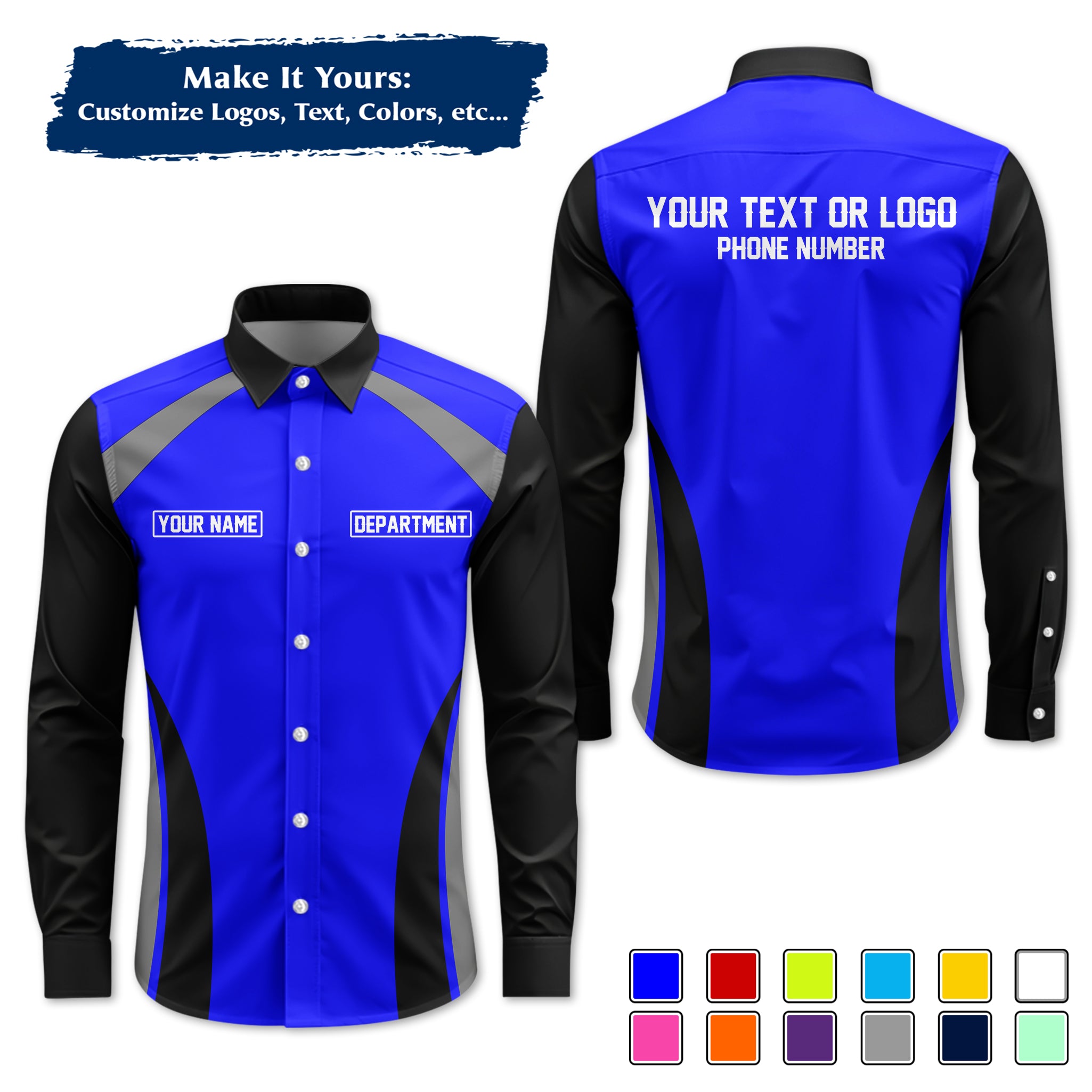 Custom Long-Sleeve Work Shirt Uniform, Personalized with Your Company Logo, Name & Phone WSLS09