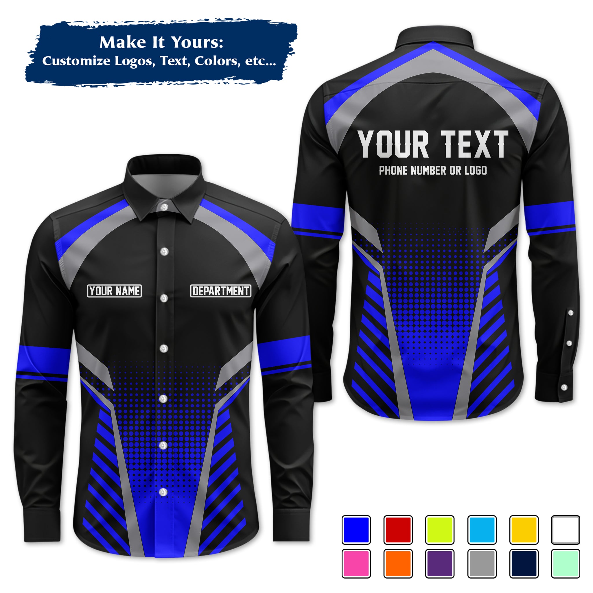 Custom Long-Sleeve Work Shirt Uniform, Personalized with Your Company Logo, Name & Phone WSLS13