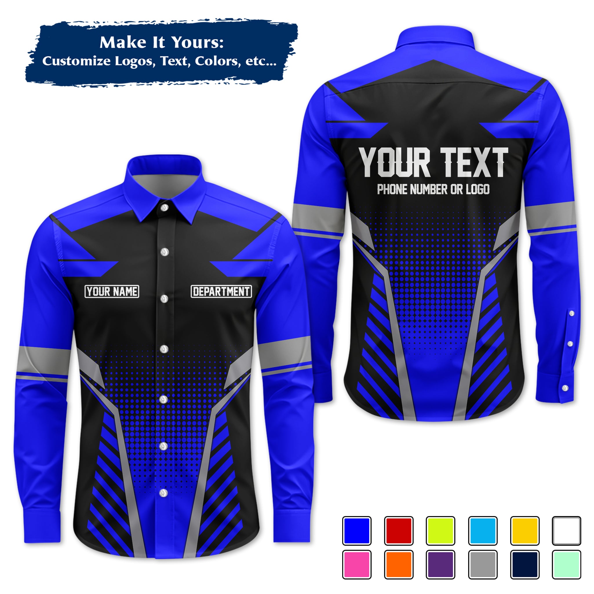 Custom Long-Sleeve Work Shirt Uniform, Personalized with Your Company Logo, Name & Phone WSLS12