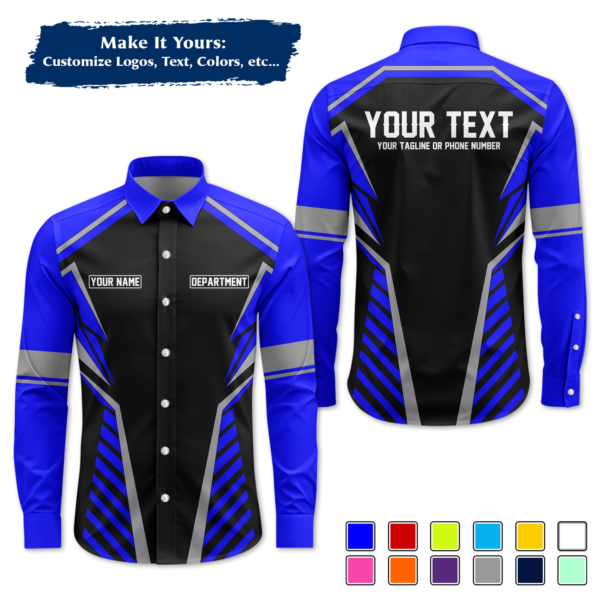 Custom Long-Sleeve Work Shirt Uniform, Personalized with Your Company Logo, Name & Phone WSLS17