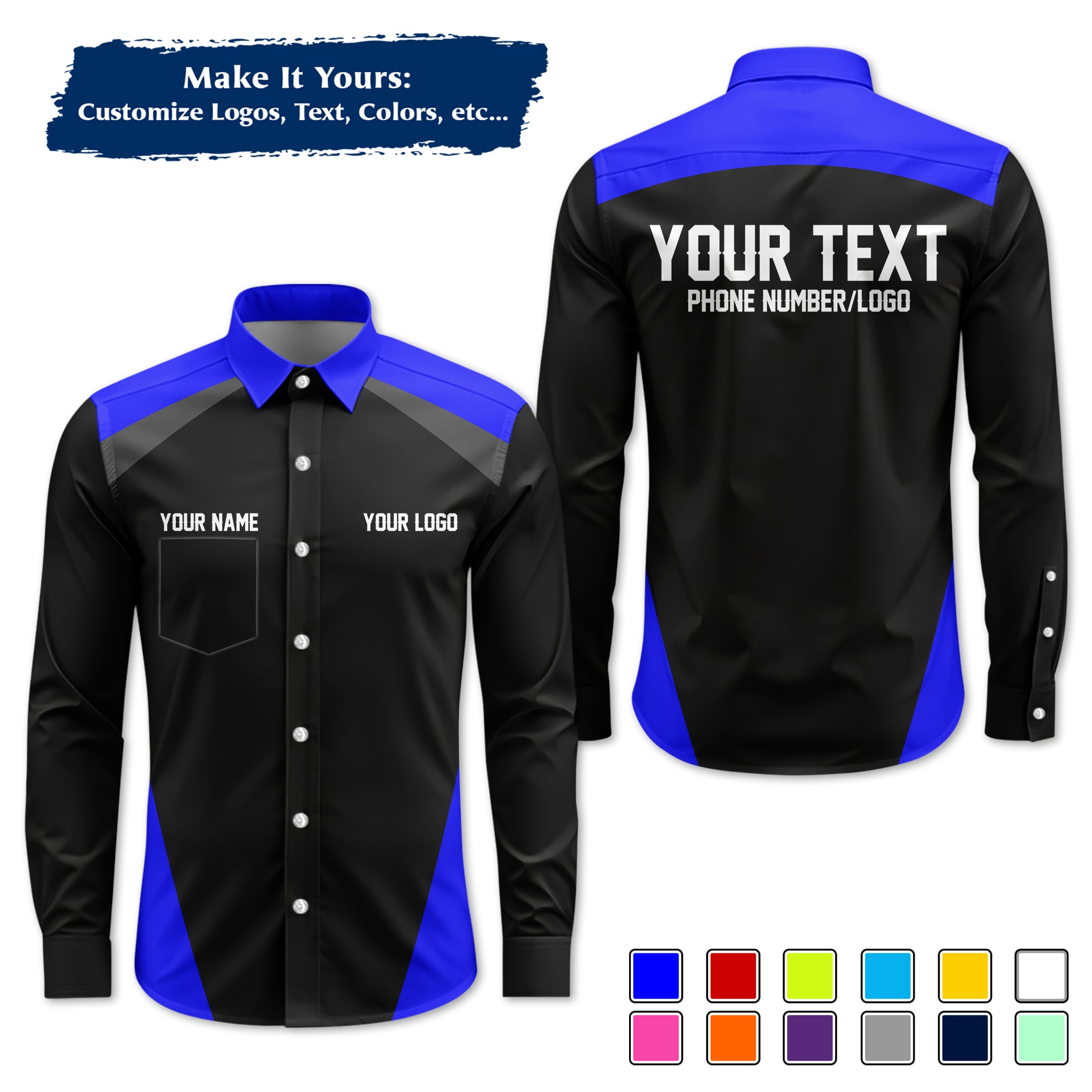 Custom Long-Sleeve Work Shirt Uniform, Personalized with Your Company Logo, Name & Phone WSLS15