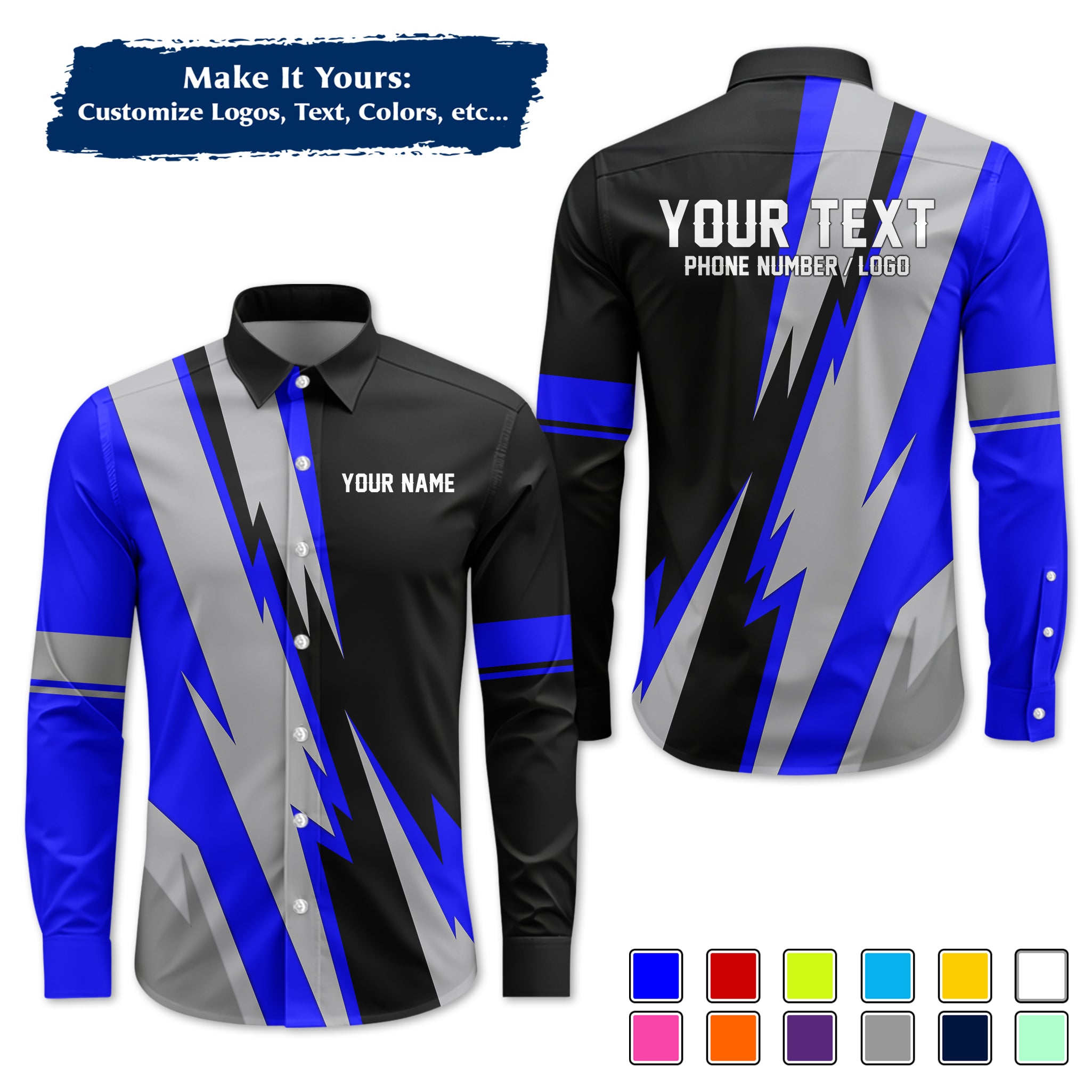 Custom Long-Sleeve Work Shirt Uniform, Personalized with Your Company Logo, Name & Phone WSLS11