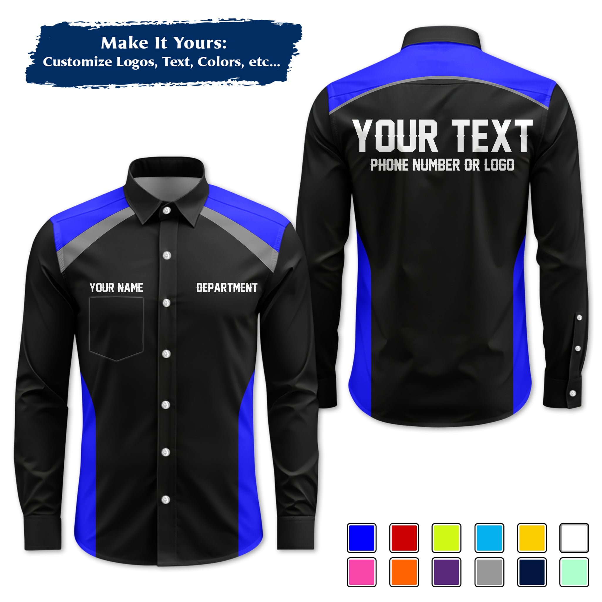 Custom Long-Sleeve Work Shirt Uniform, Personalized with Your Company Logo, Name & Phone WSLS08