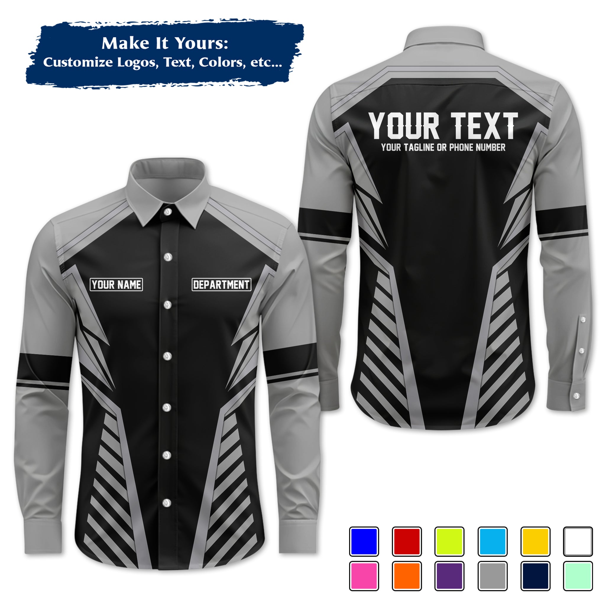 Custom Long-Sleeve Work Shirt Uniform, Personalized with Your Company Logo, Name & Phone WSLS17