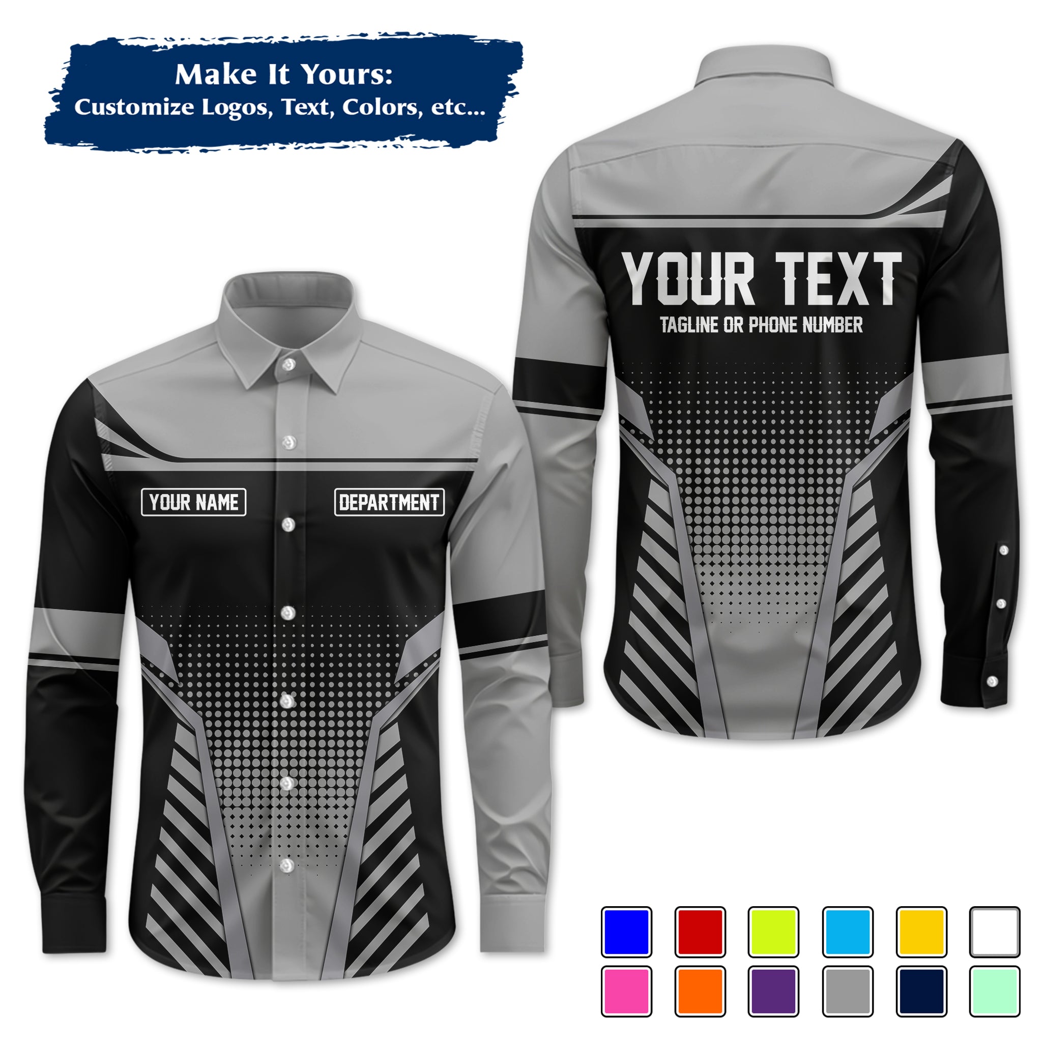 Custom Long-Sleeve Work Shirt Uniform, Personalized with Your Company Logo, Name & Phone WSLS10