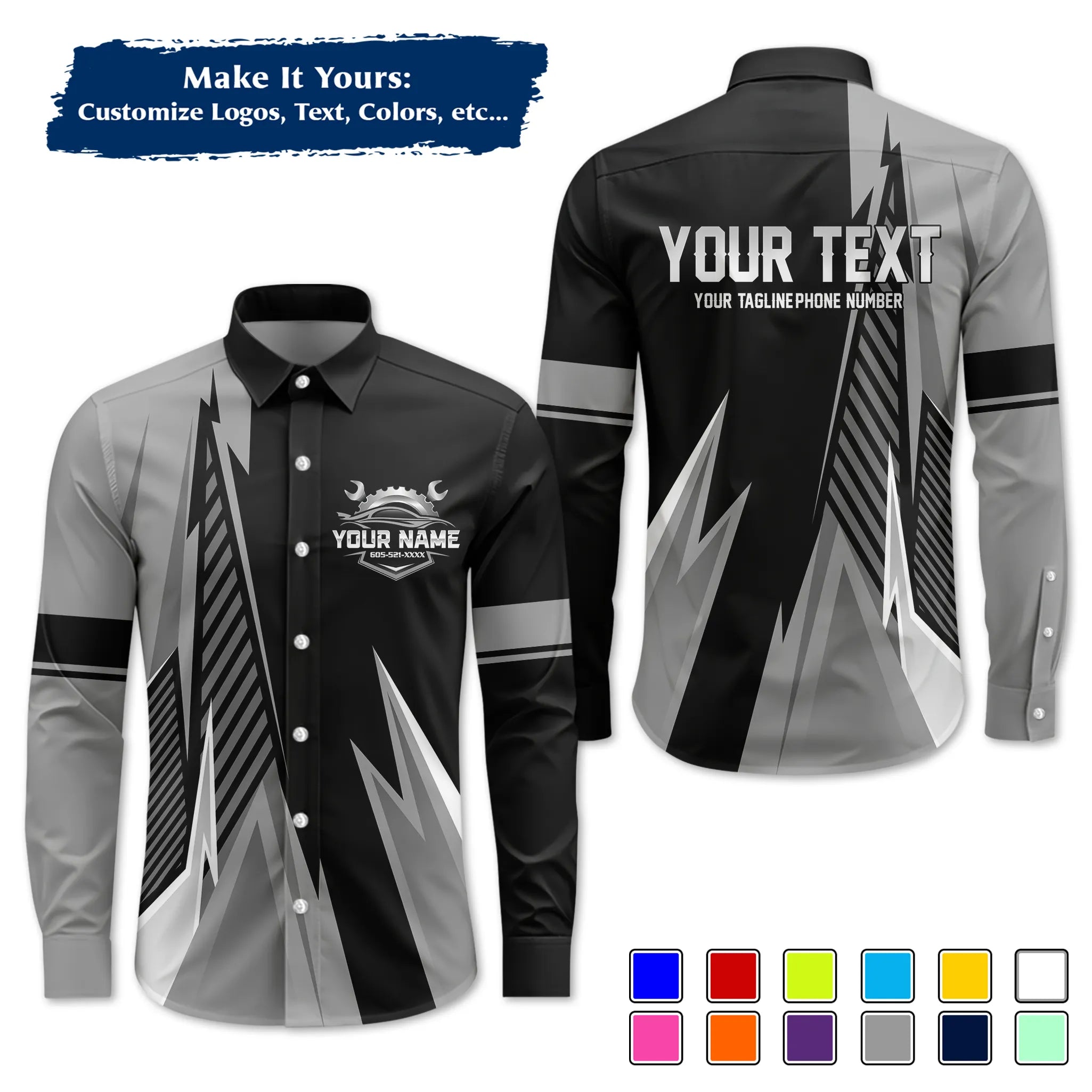 Custom Work Shirt Uniform, Add Company Logo, Name & Phone Number WSHW34