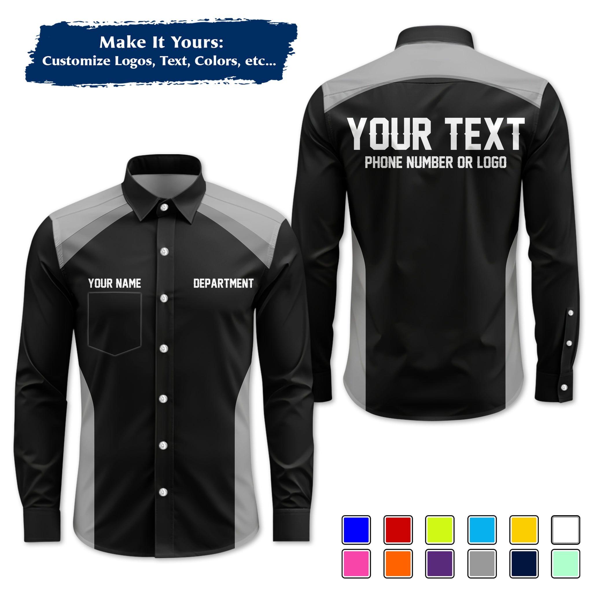 Custom Long-Sleeve Work Shirt Uniform, Personalized with Your Company Logo, Name & Phone WSLS08