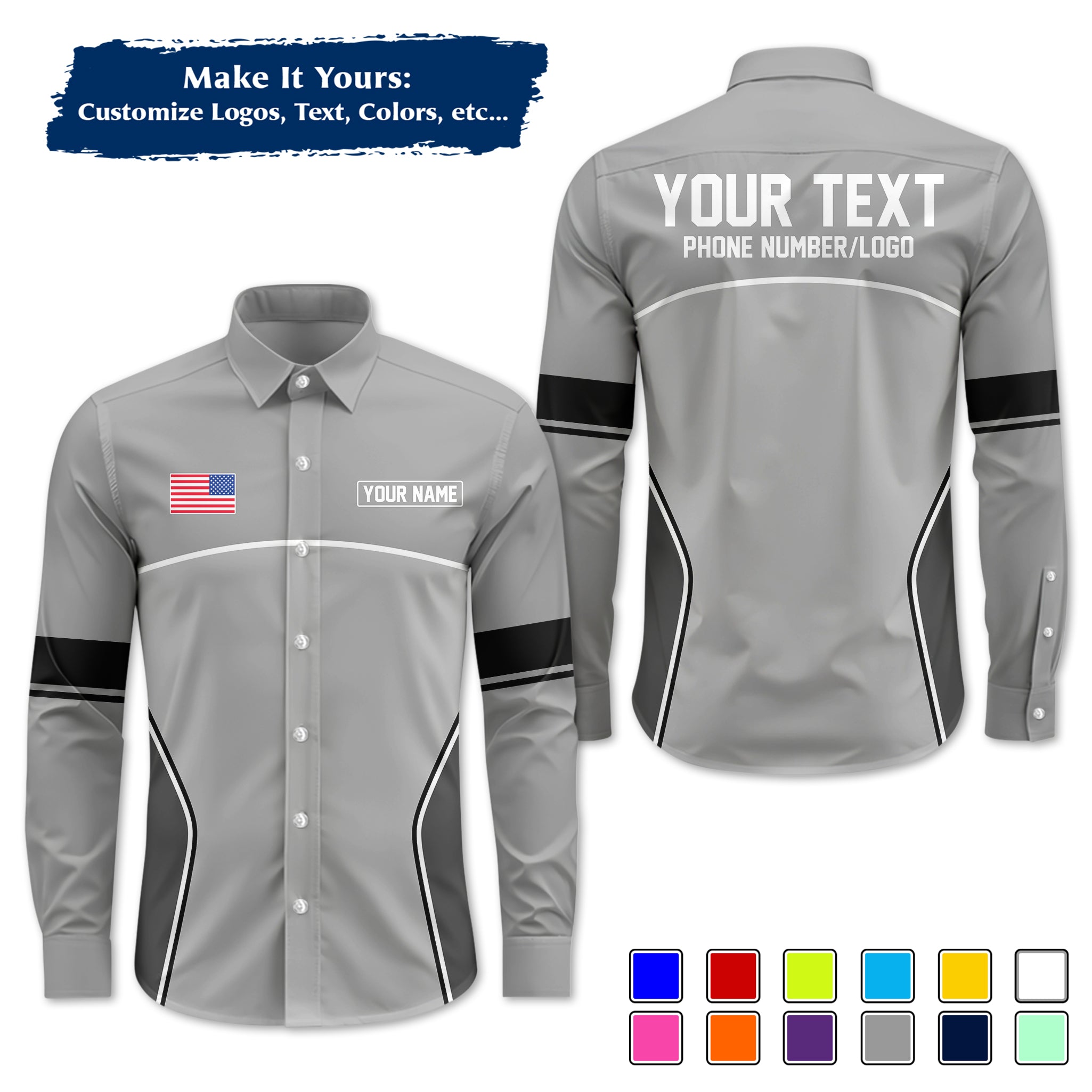 Custom Long-Sleeve Work Shirt Uniform, Personalized with Your Company Logo, Name & Phone WSLS16