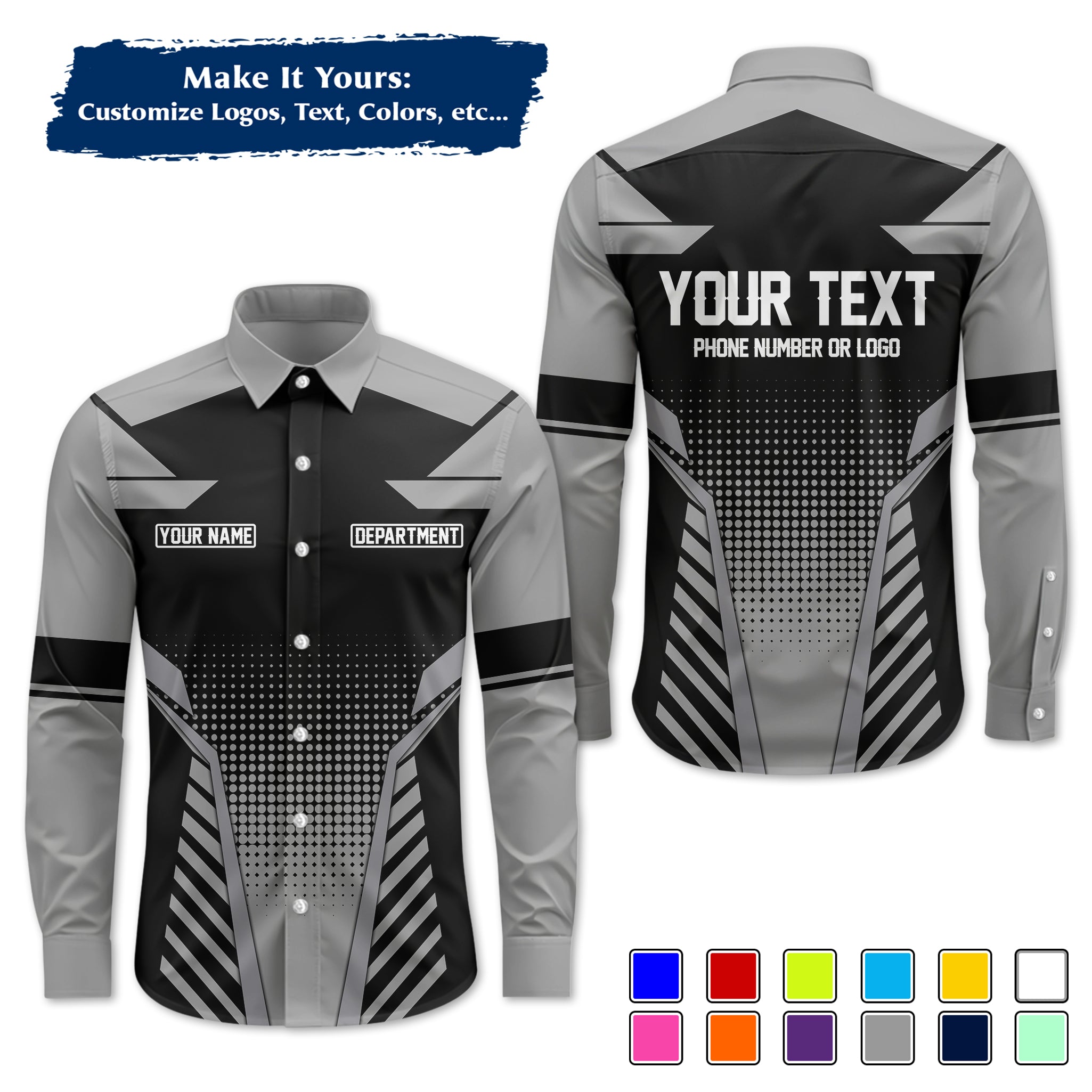 Custom Long-Sleeve Work Shirt Uniform, Personalized with Your Company Logo, Name & Phone WSLS12