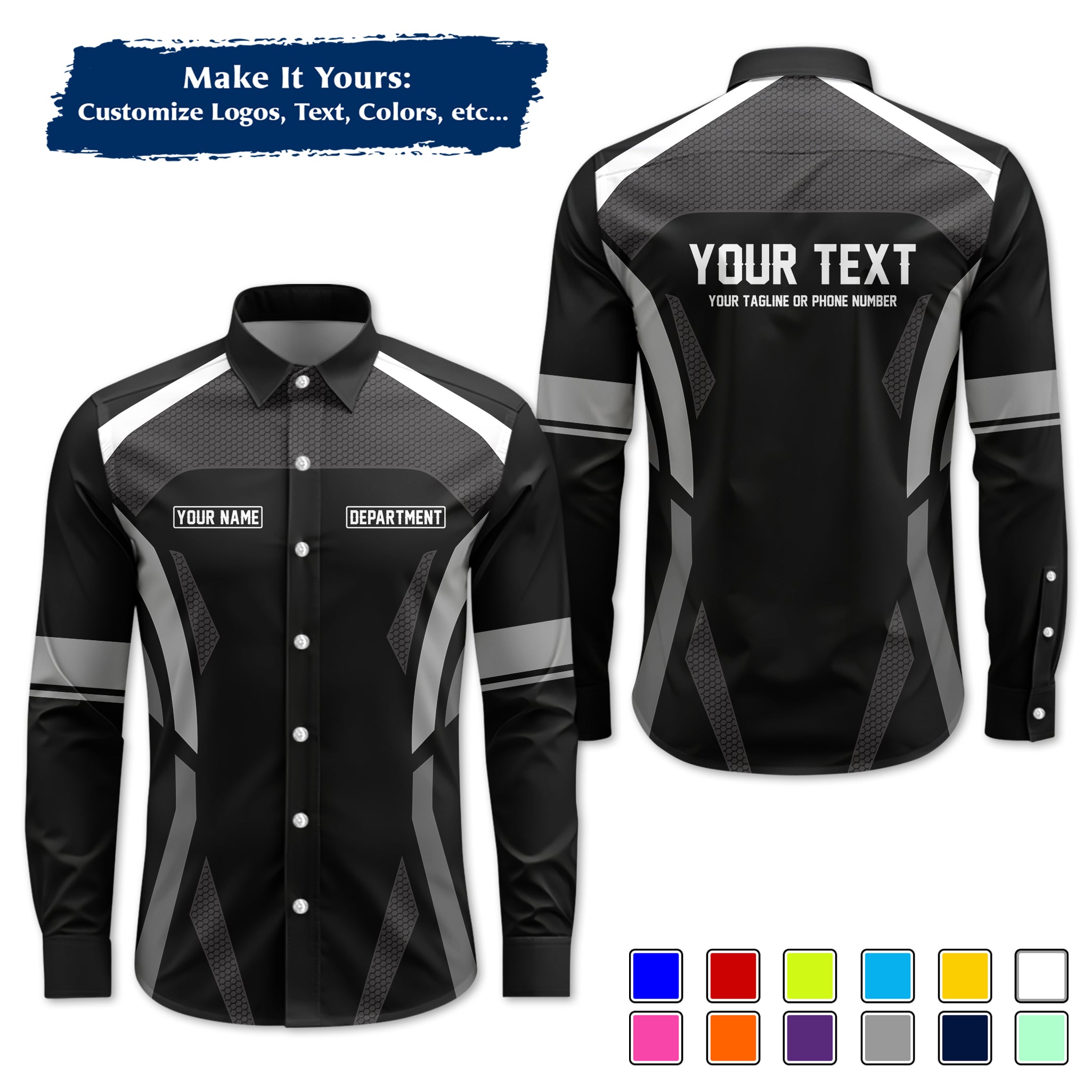 Custom Long-Sleeve Work Shirt Uniform, Personalized with Your Company Logo, Name & Phone WSLS18