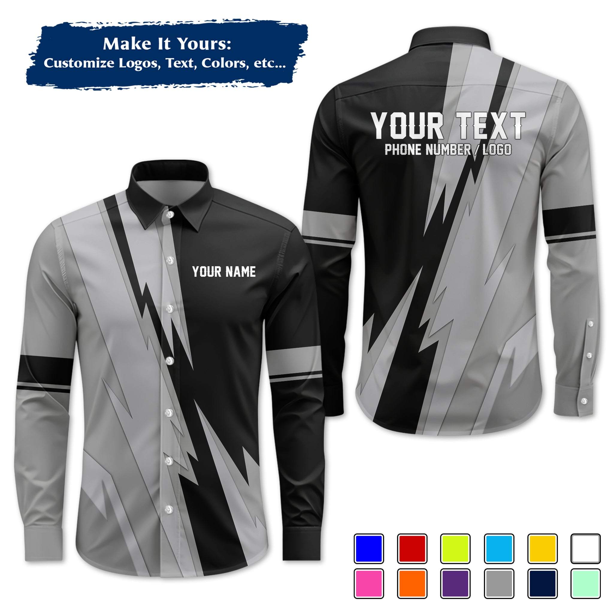 Custom Long-Sleeve Work Shirt Uniform, Personalized with Your Company Logo, Name & Phone WSLS11