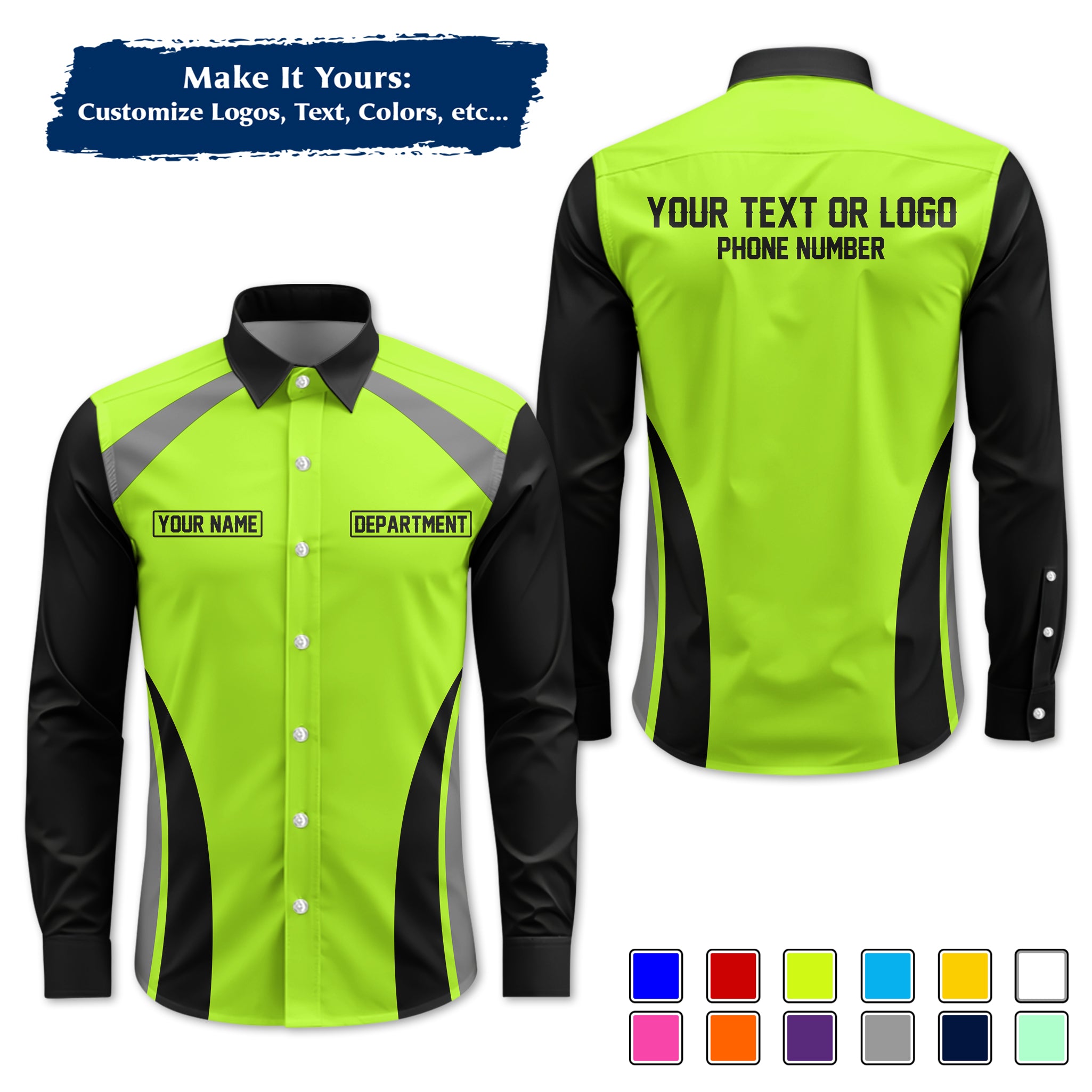Custom Long-Sleeve Work Shirt Uniform, Personalized with Your Company Logo, Name & Phone WSLS09