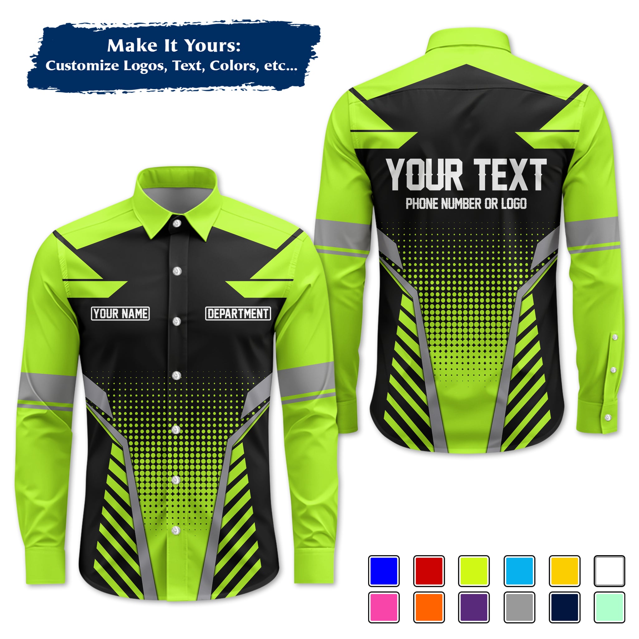 Custom Long-Sleeve Work Shirt Uniform, Personalized with Your Company Logo, Name & Phone WSLS12