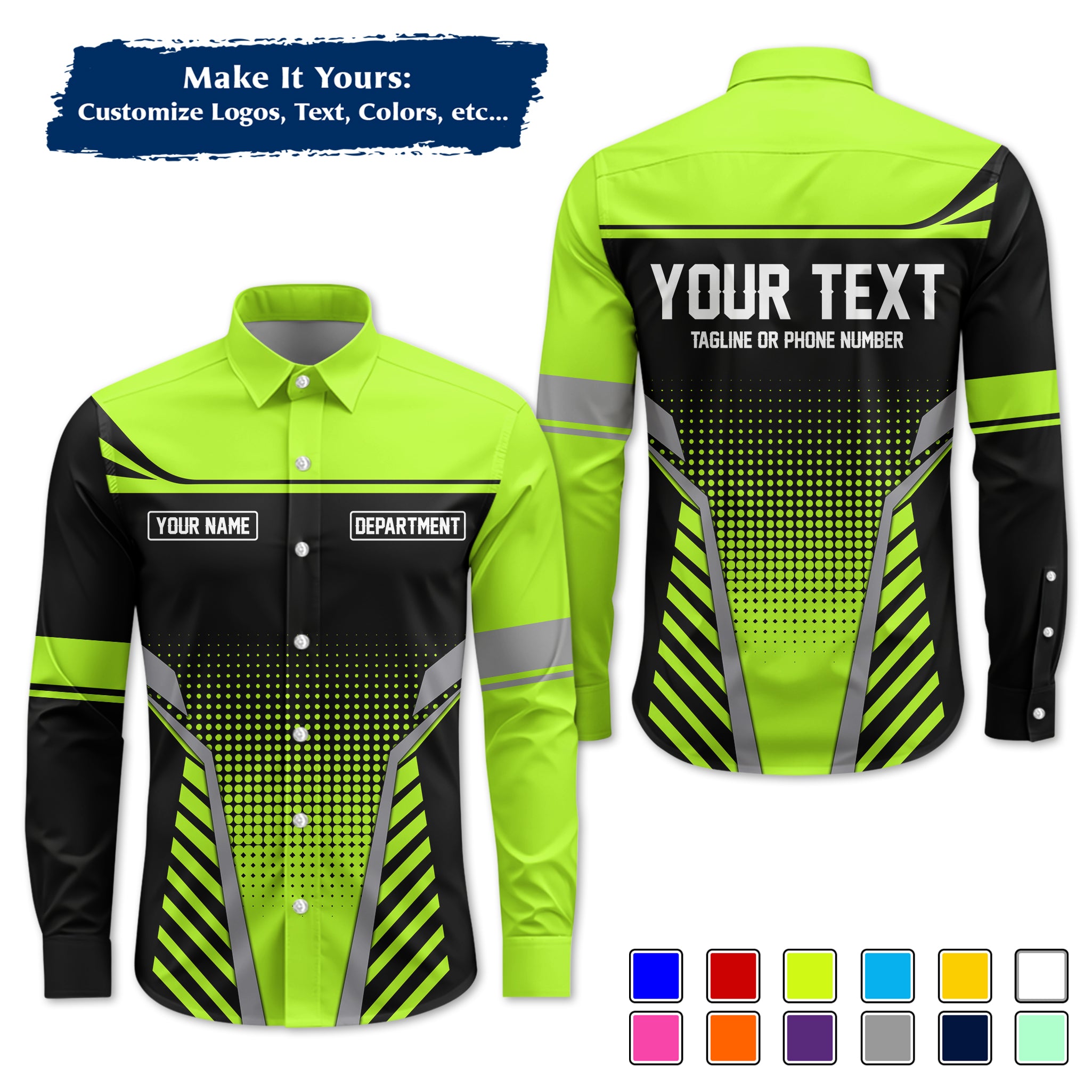 Custom Long-Sleeve Work Shirt Uniform, Personalized with Your Company Logo, Name & Phone WSLS10