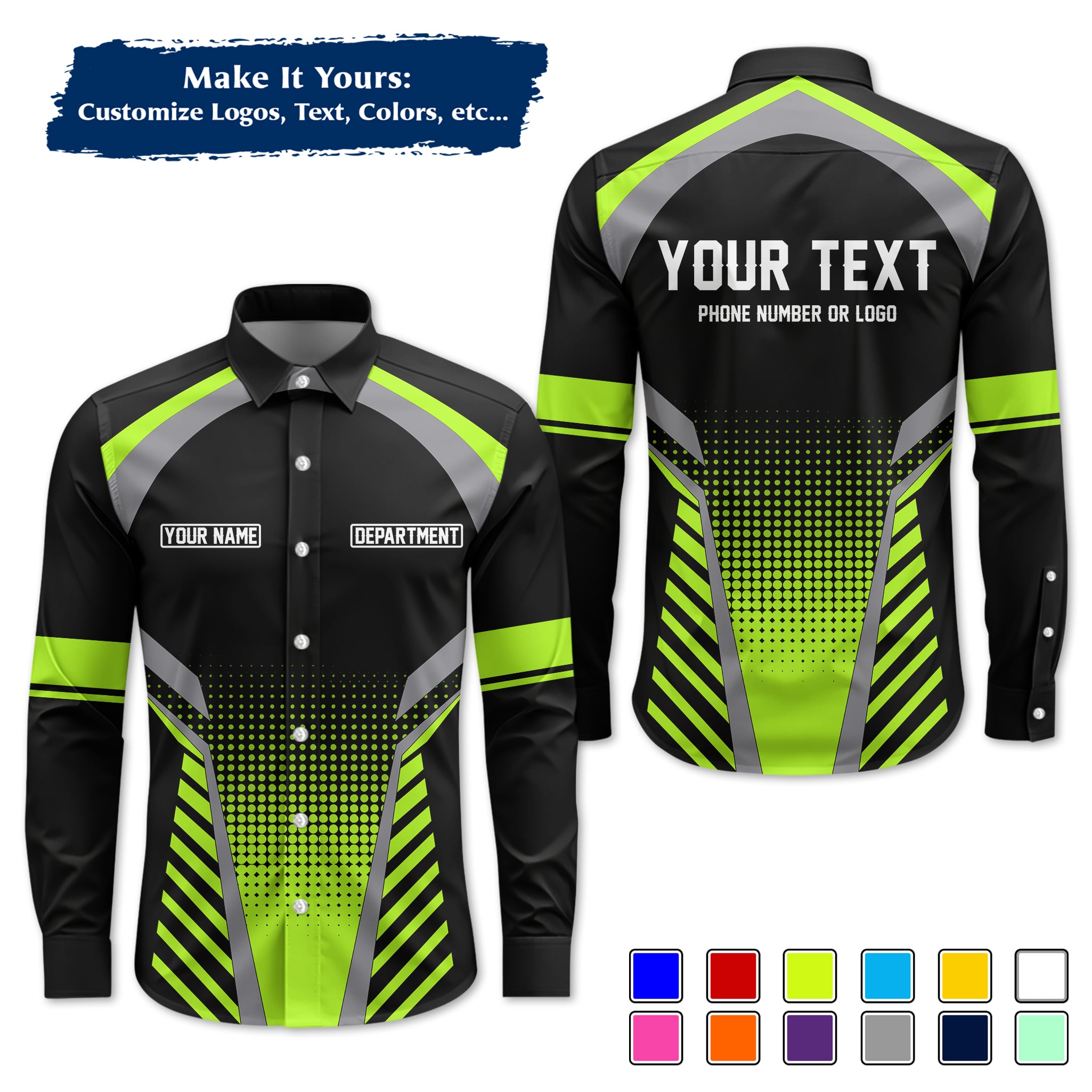 Custom Long-Sleeve Work Shirt Uniform, Personalized with Your Company Logo, Name & Phone WSLS13