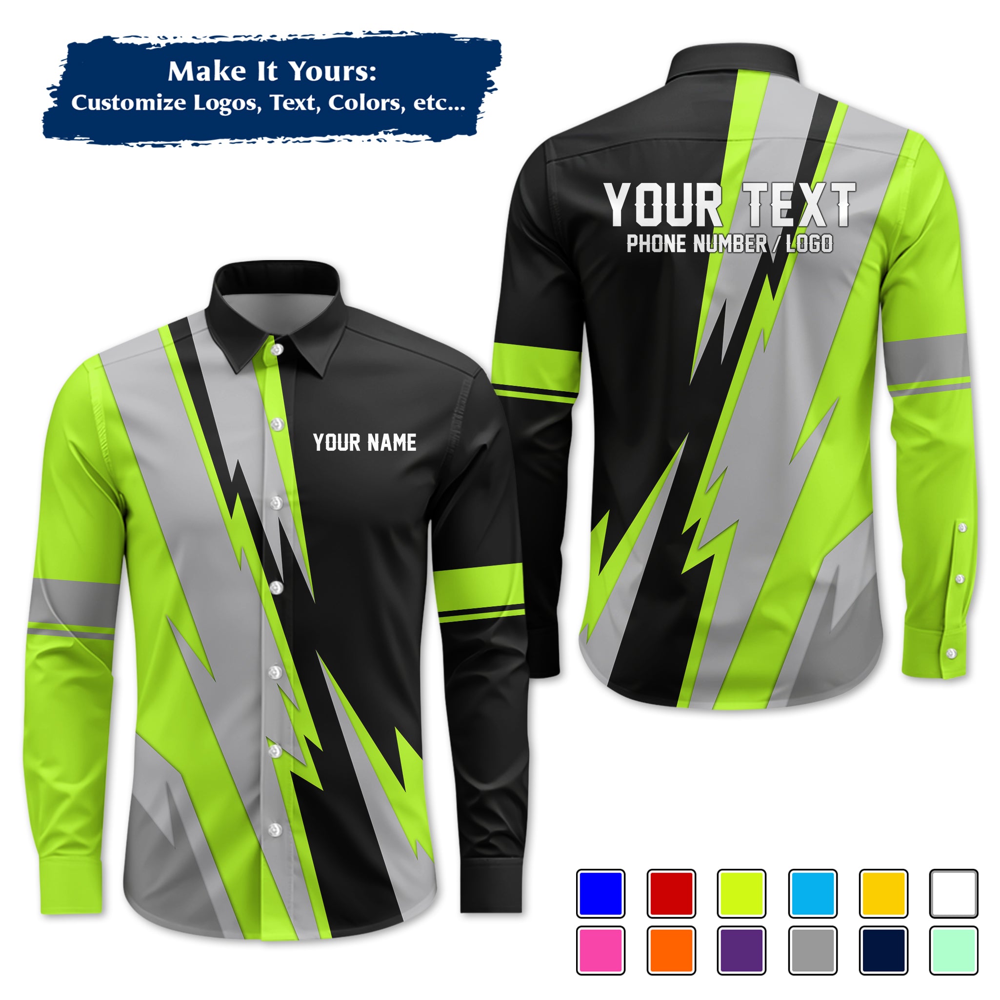 Custom Long-Sleeve Work Shirt Uniform, Personalized with Your Company Logo, Name & Phone WSLS11
