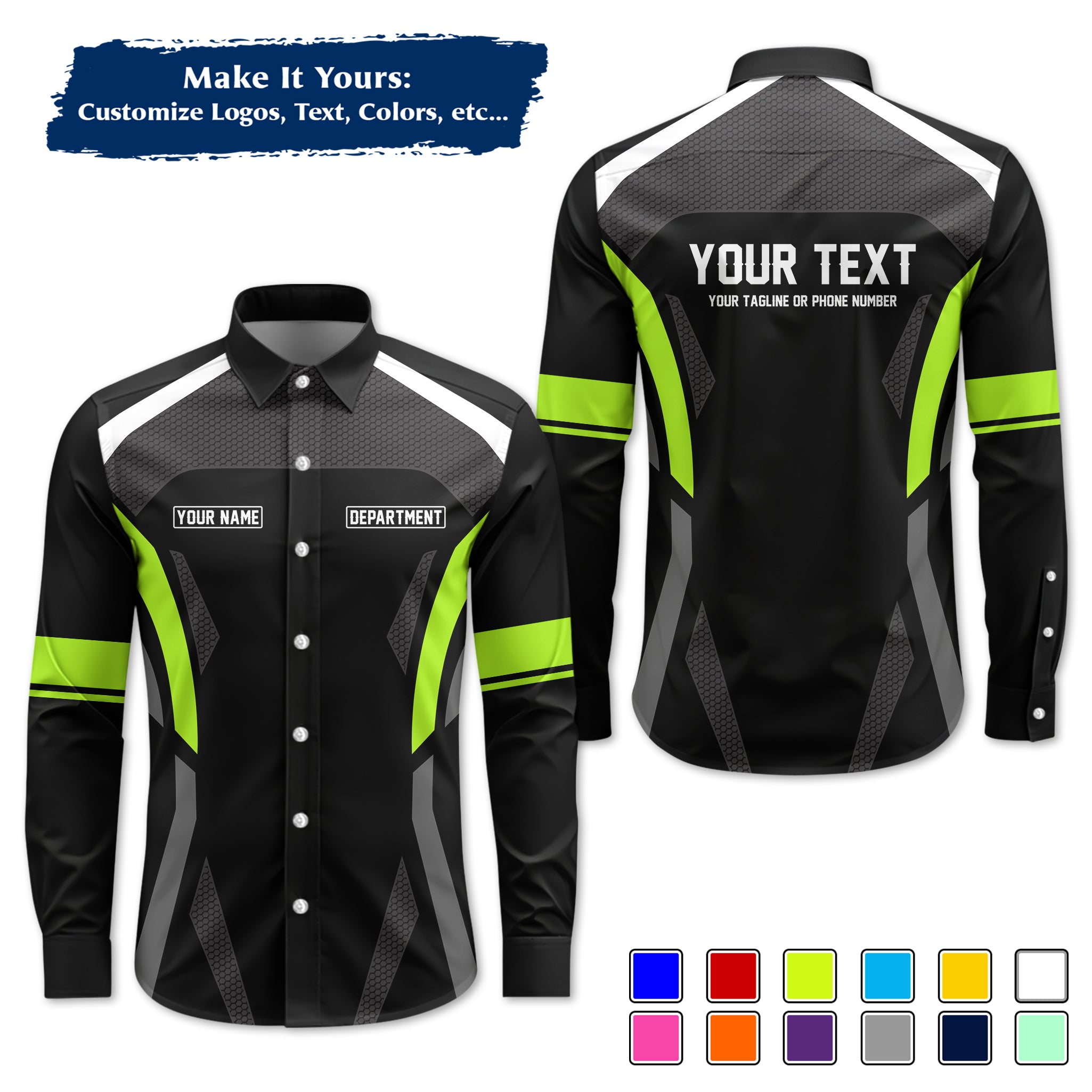 Custom Long-Sleeve Work Shirt Uniform, Personalized with Your Company Logo, Name & Phone WSLS18