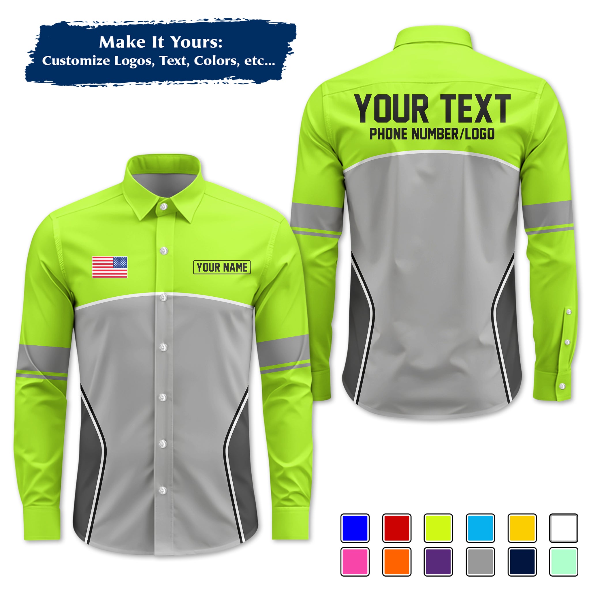 Custom Long-Sleeve Work Shirt Uniform, Personalized with Your Company Logo, Name & Phone WSLS16