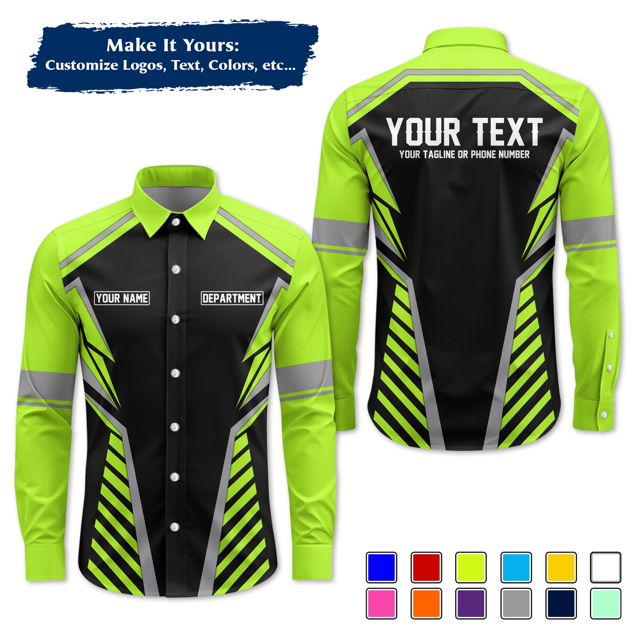 Custom Long-Sleeve Work Shirt Uniform, Personalized with Your Company Logo, Name & Phone WSLS17