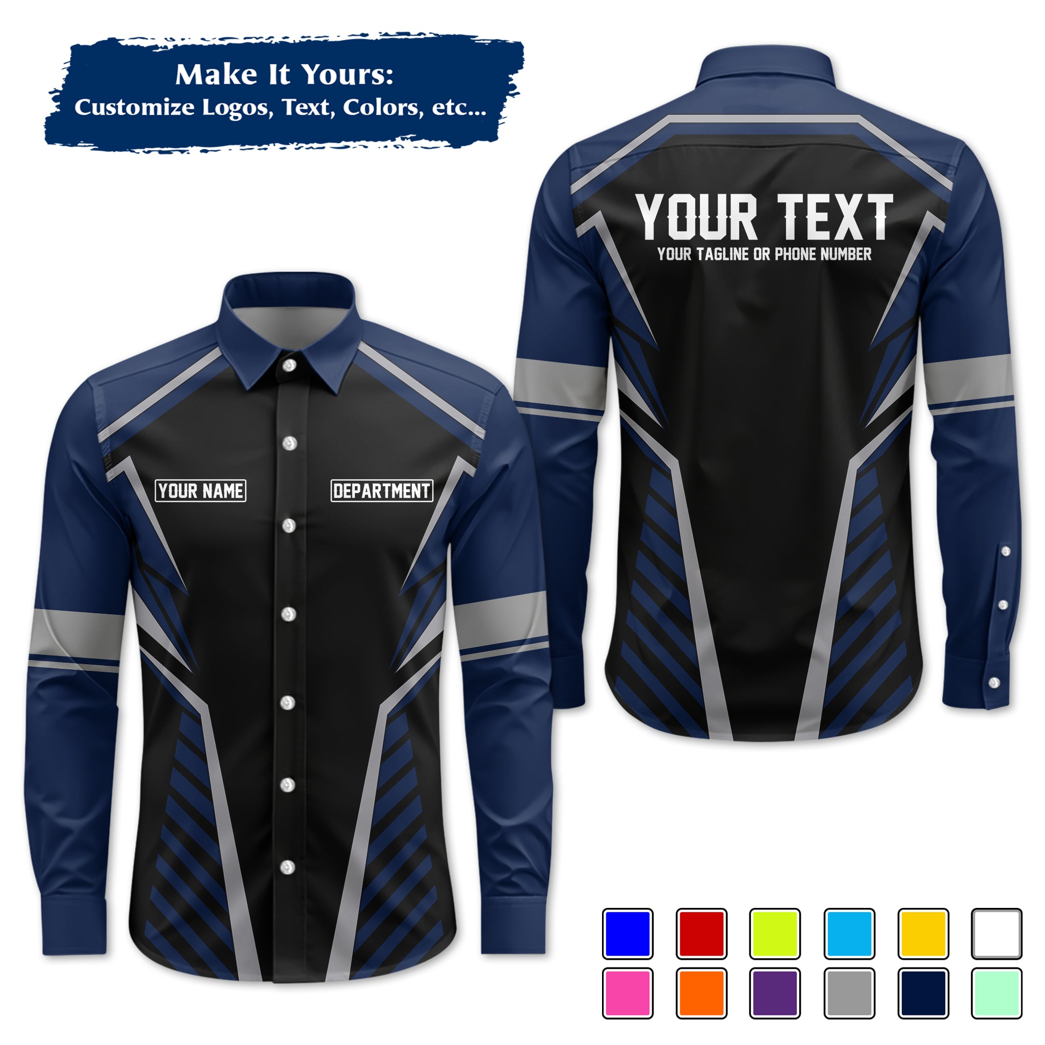 Custom Long-Sleeve Work Shirt Uniform, Personalized with Your Company Logo, Name & Phone WSLS17