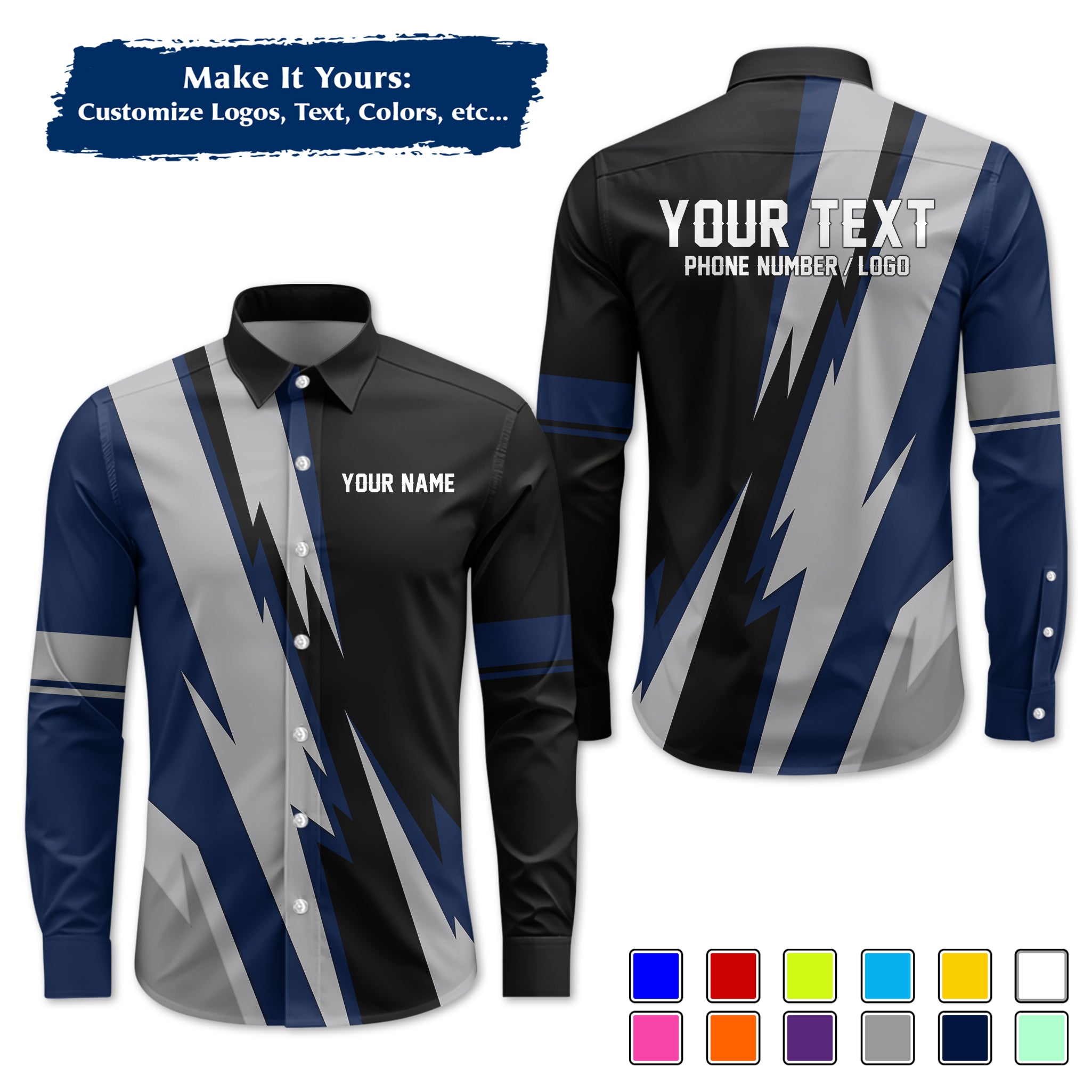 Custom Long-Sleeve Work Shirt Uniform, Personalized with Your Company Logo, Name & Phone WSLS11