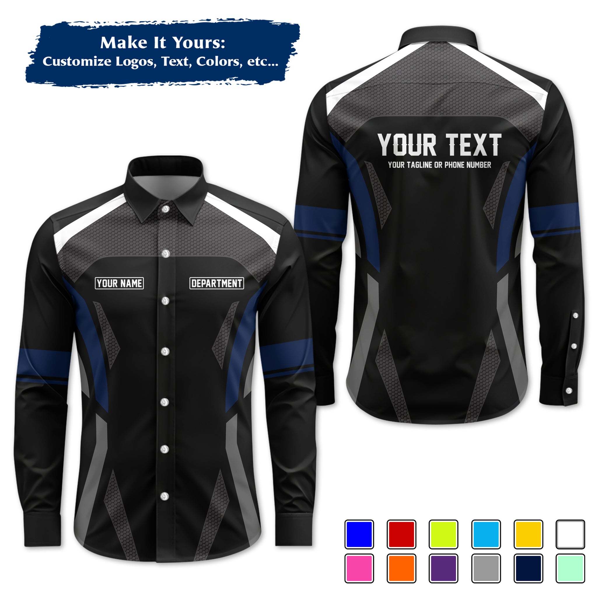 Custom Long-Sleeve Work Shirt Uniform, Personalized with Your Company Logo, Name & Phone WSLS18