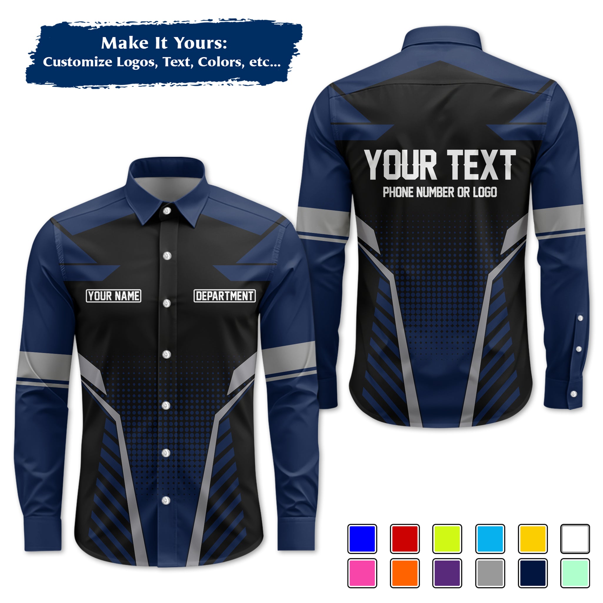 Custom Long-Sleeve Work Shirt Uniform, Personalized with Your Company Logo, Name & Phone WSLS12