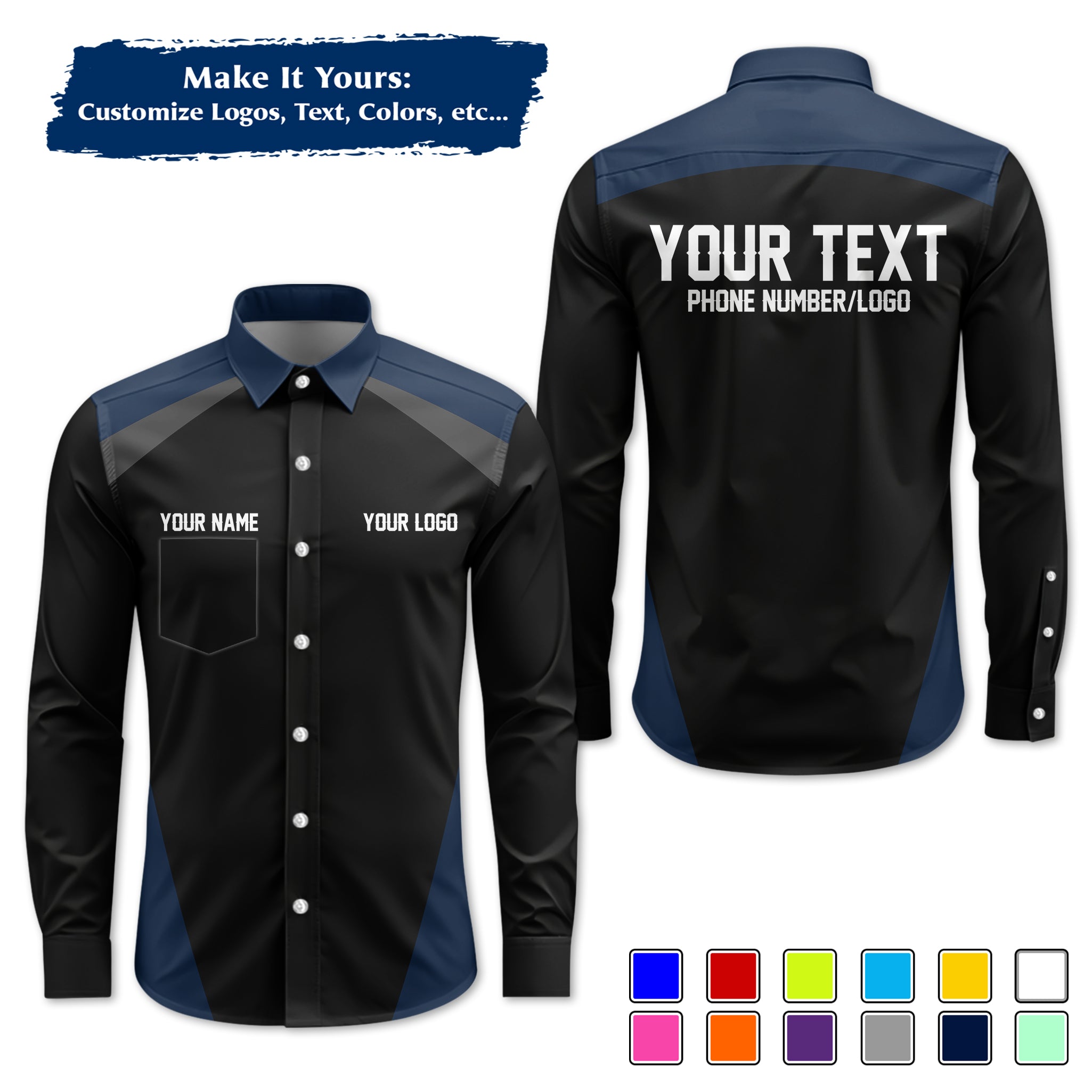 Custom Work Shirt Uniform, Add Company Logo, Name & Phone Number WSHW23