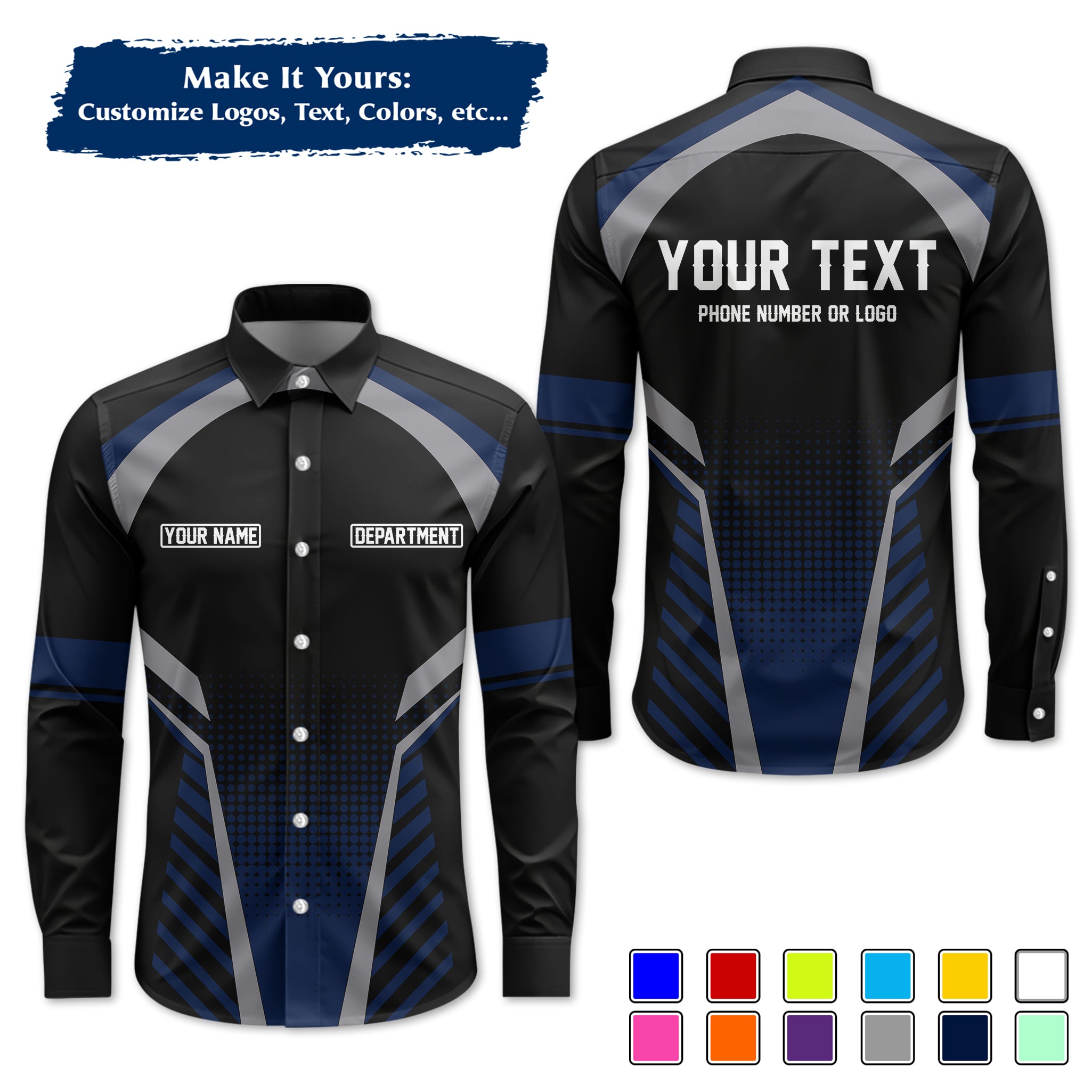 Custom Long-Sleeve Work Shirt Uniform, Personalized with Your Company Logo, Name & Phone WSLS13
