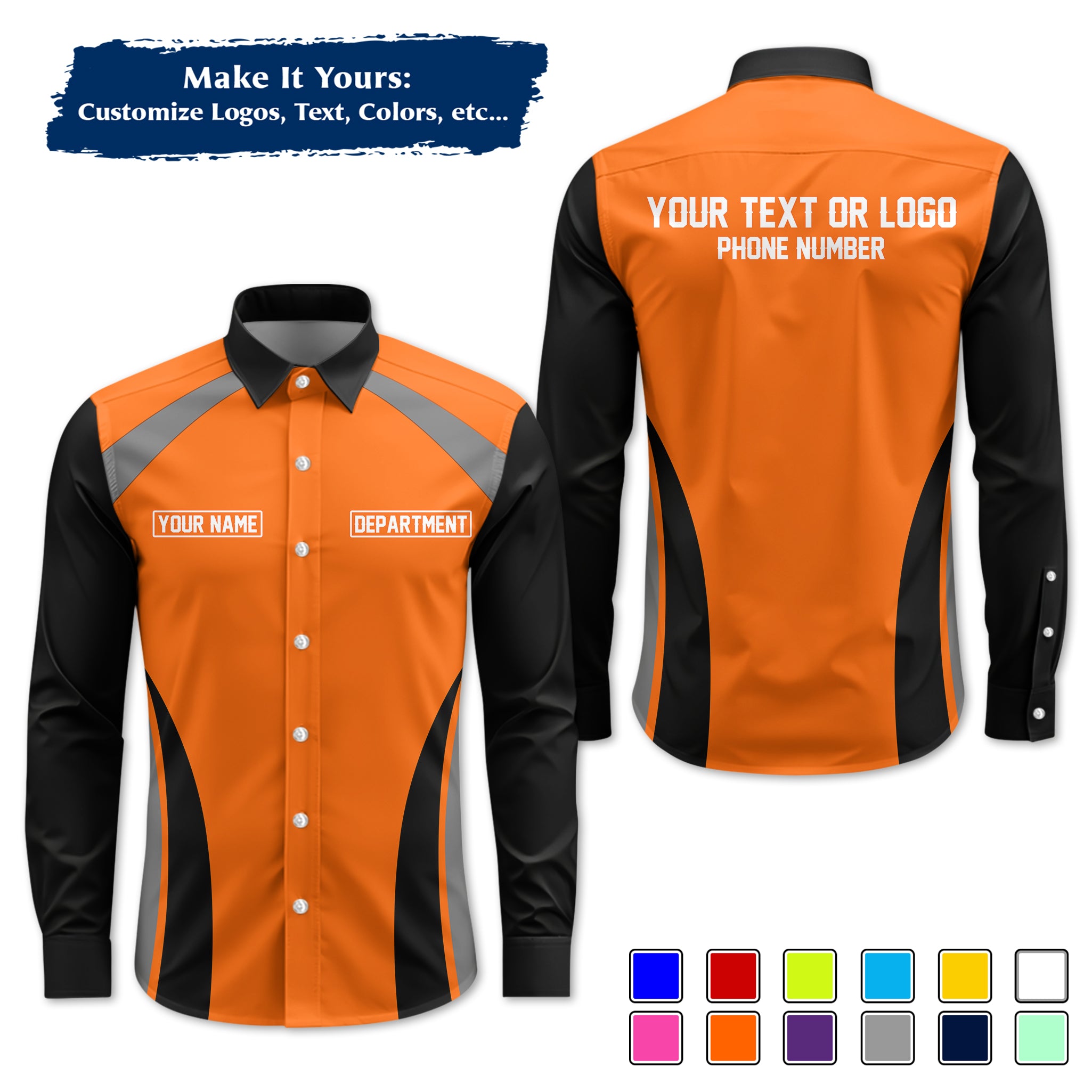 Custom Long-Sleeve Work Shirt Uniform, Personalized with Your Company Logo, Name & Phone WSLS09