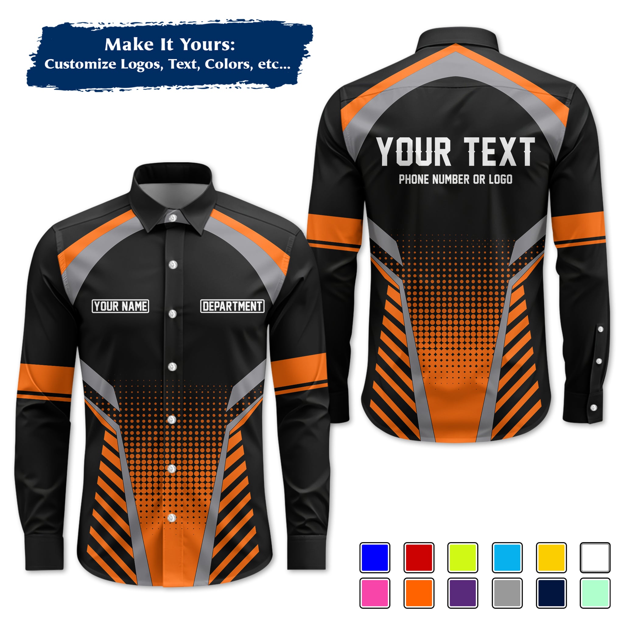 Custom Long-Sleeve Work Shirt Uniform, Personalized with Your Company Logo, Name & Phone WSLS13